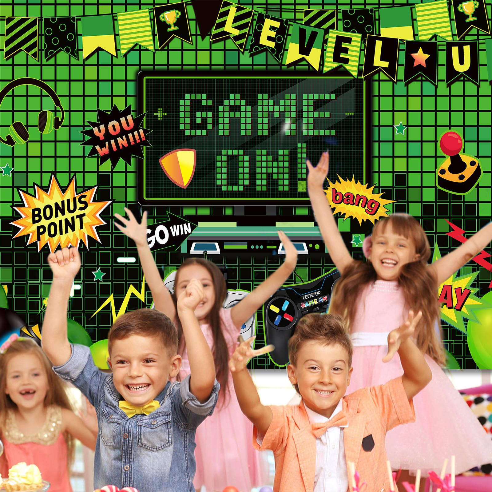 Blulu Video Game Party Decoration Video Gaming Photo Door Backdrop Game On Boys Birthday Photo Banner Gamer Room Decor For Game