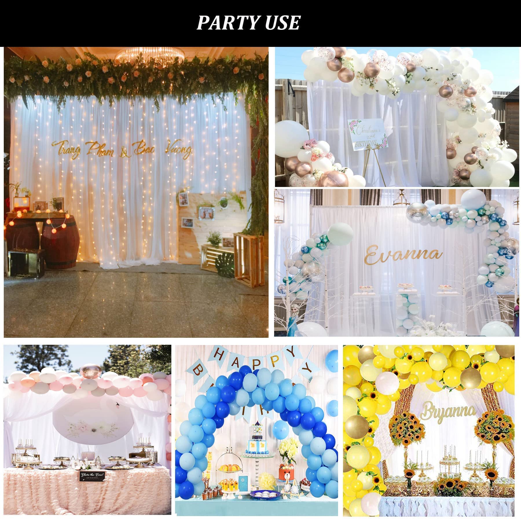 10Ft X 10Ft White Chiffon Backdrop Curtains, Wrinkle Free Sheer Chiffon Fabric Curtain Drapes For Wedding Ceremony Arch Party St