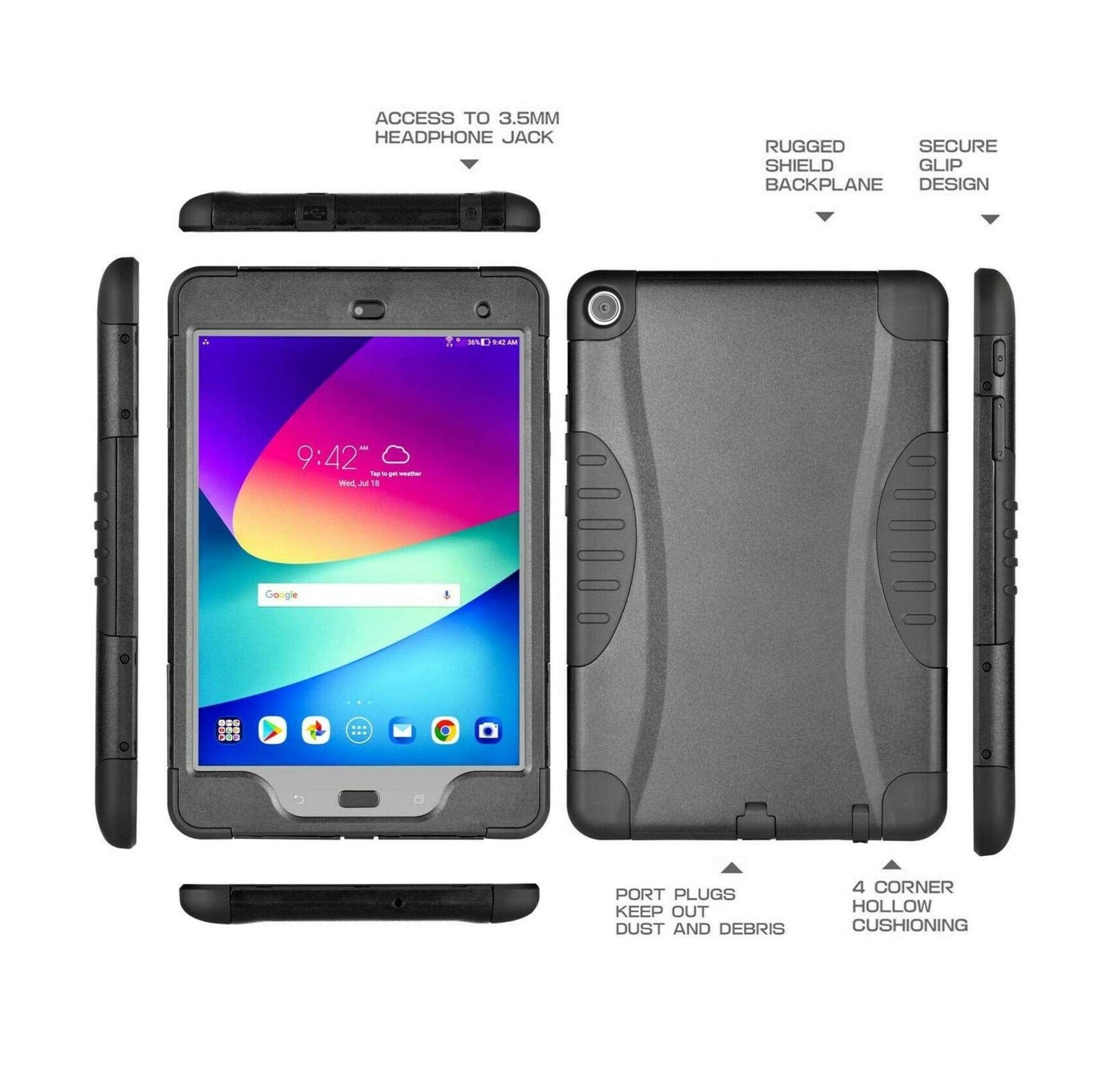 Verizon Rugged Case With Built In Screen Protector For Asus Zenpad Z8S, 7.9 Inch Tablet   Black