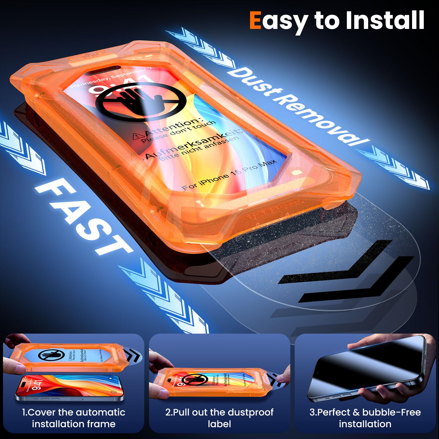 Uniqueme For Iphone 15 Pro Max Screen Protector, [Military Grade Shatterproof & 9H+ Hardness] Screen Protector 15 Pro Max Temper