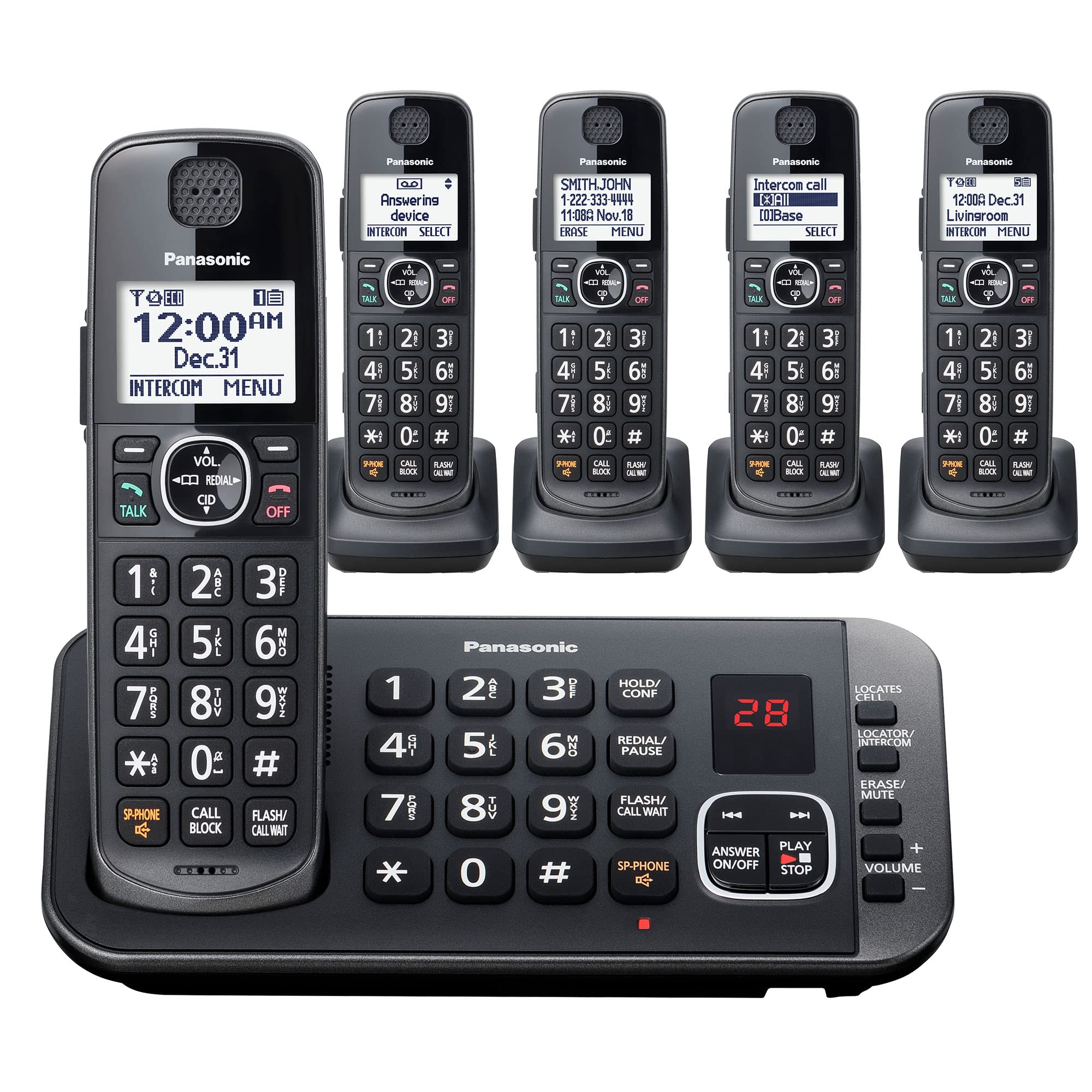 Panasonic Dect 6.0 Expandable Cordless Phone System With Answering Machine And Enhanced Noise Reduction   5 Handsets   Kx Tge645