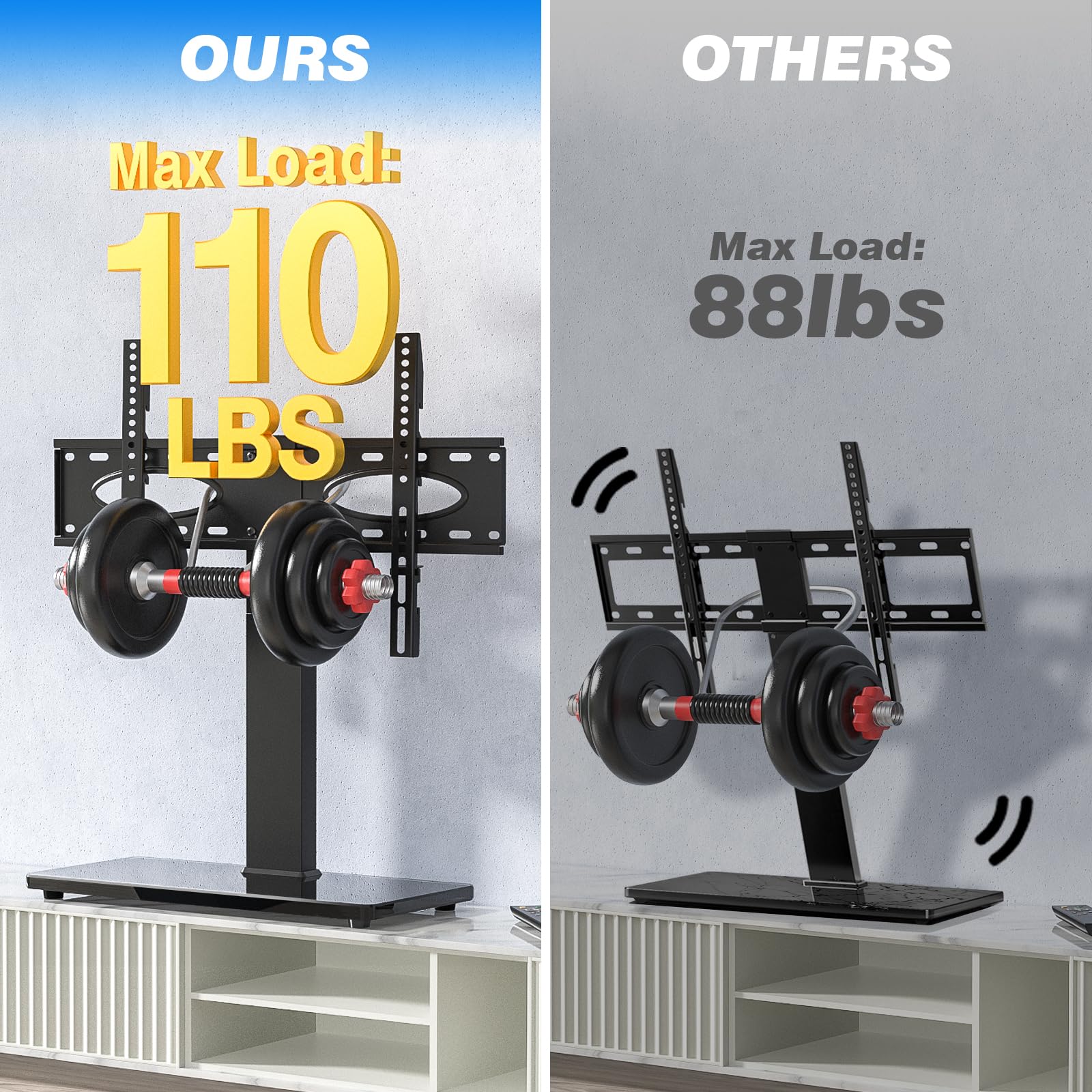 Rfiver Universal Swivel Tv Stand Table Top Tv Stand For 37 65,70,75 Inch Lcd Led Tv Up To 110 Lbs  Height Adjustable Center Pede