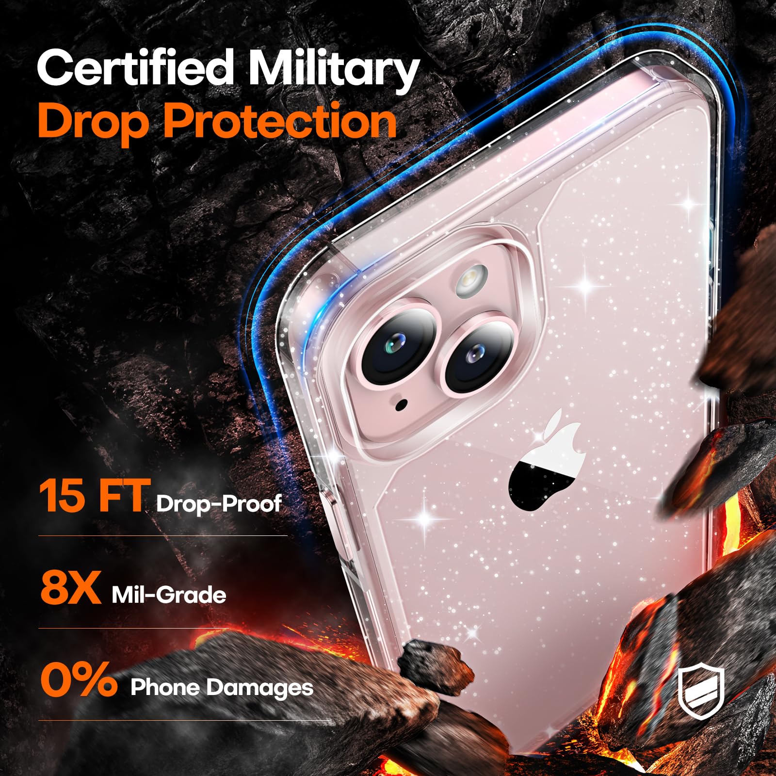 Tauri 3 In 1 For Iphone 15 Case Glitter, [Not Yellowing] With 2X Screen Protector, [Military Grade Drop Protection] Bling Cute S