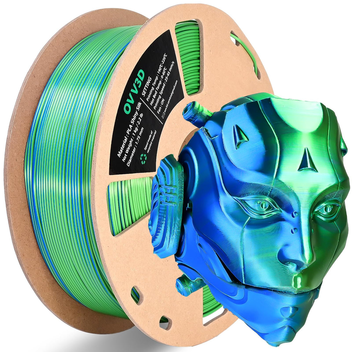 Ovv3D Pla Filament 1.75Mm, Silk Pla Dual Color Pla Filament, Blue Green Coextrusion Filament, Color Change Every Inch Filament 3