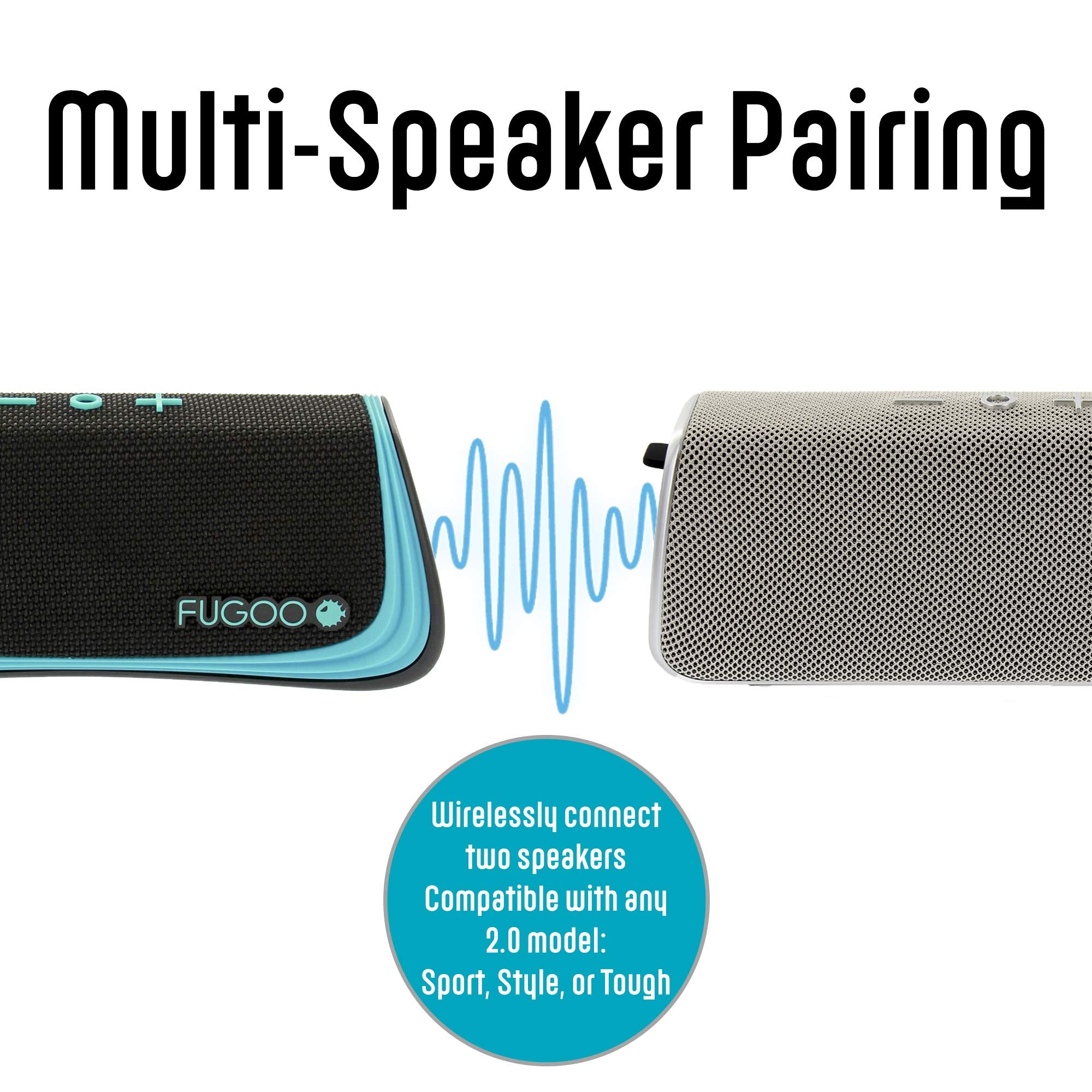 Fugoo Sport   Portable Rugged Bluetooth Wireless Speaker Waterproof Longest 40 Hrs Battery Life (Black/Teal)