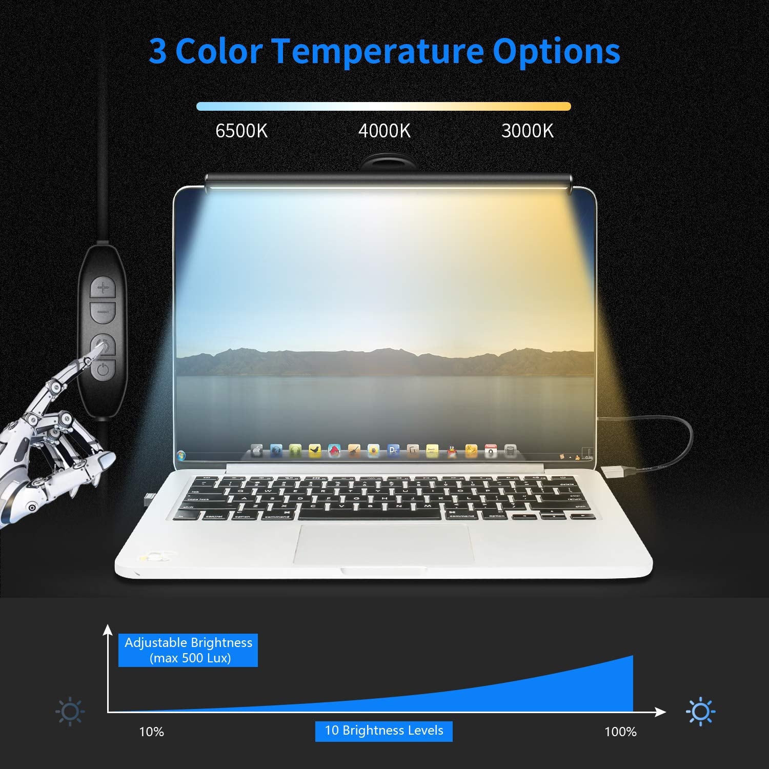 HIOUME Laptop Monitor Light Bar USB LED e-Reading Lamp No Glare Black Aluminum