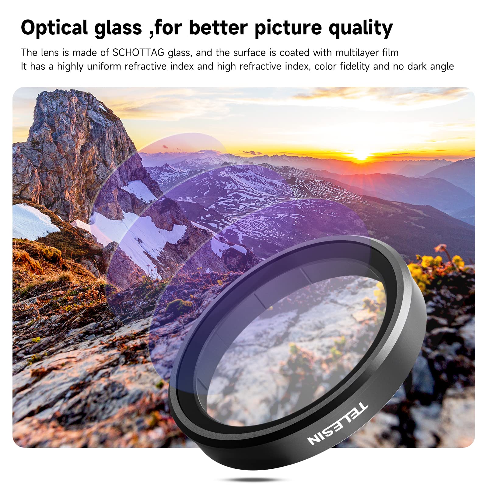 Telesin Lens Filter Set For Dji Action 4 Action 3 Camera Accessories, 4 Pack Cpl Nd32 Nd16 Nd8 Polarizing Neutral Density Hd Fil