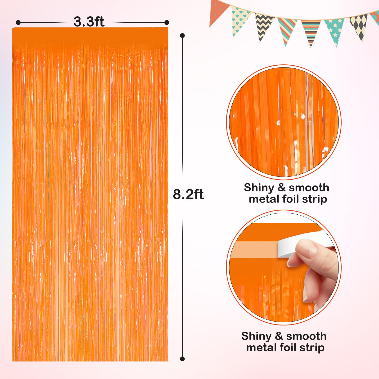 Orange Metallic Tinsel Foil Fringe Curtains, 2 Pack 3.3X8.3 Feet Party Streamer For Birthday Party Decorations, Halloween Decor,