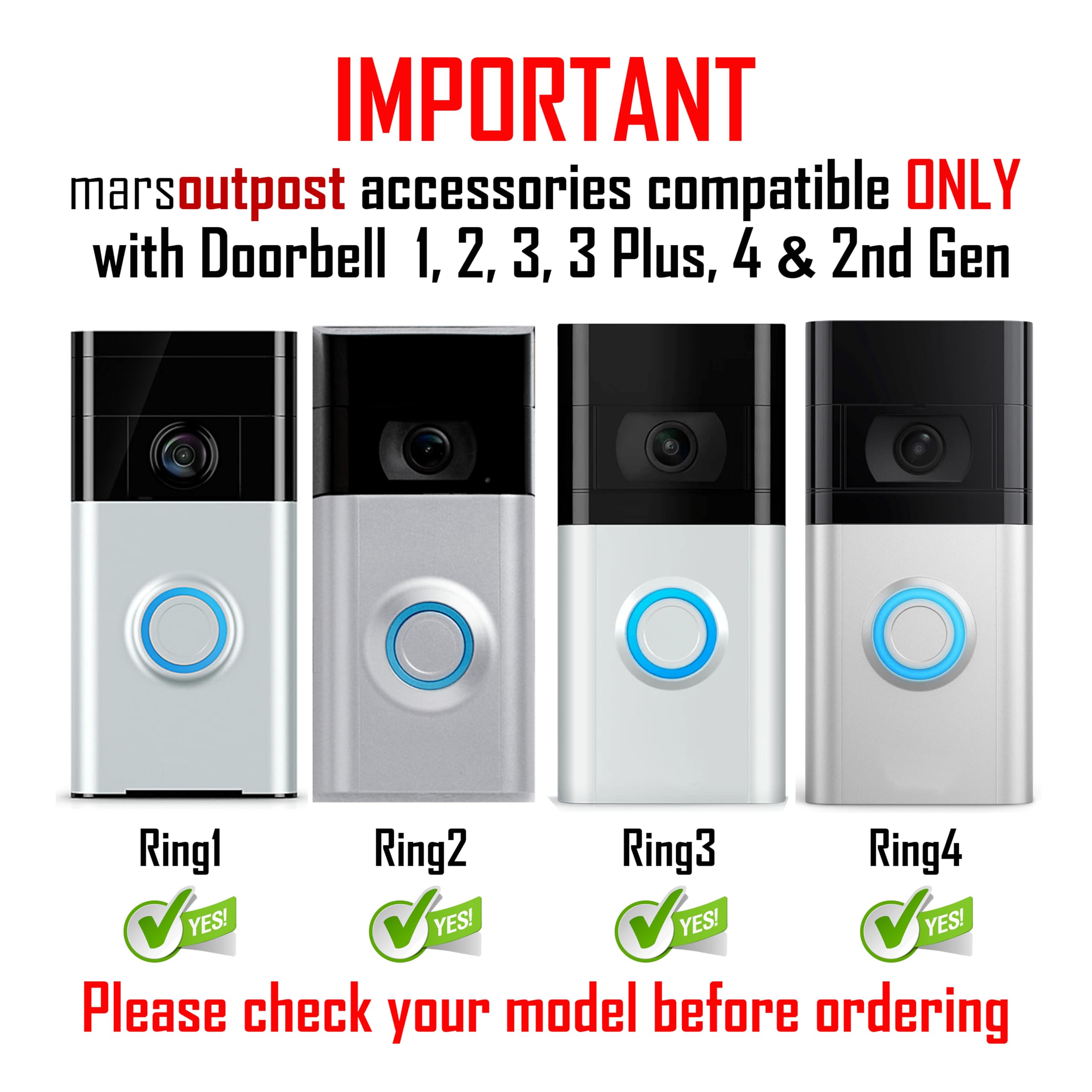 Ringdoorbell 1/2/3/4 2Nd Gen & 3 Plus Rain Sun Cover Hood Weather Shield Glare Protector No Drilling Needed, Black
