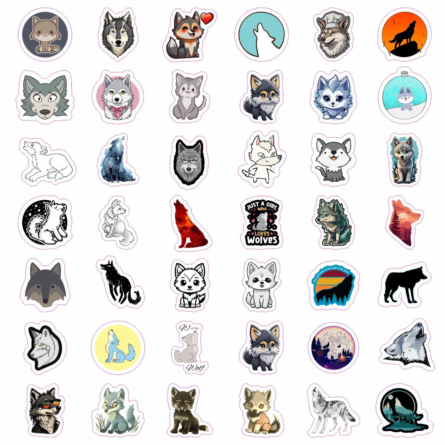 Cute Wolf Stickers For Water Bottle And Laptop   Wolf Party Favors & Decorations, Waterproof Vinyl Decals, Cute Animal And Wildl