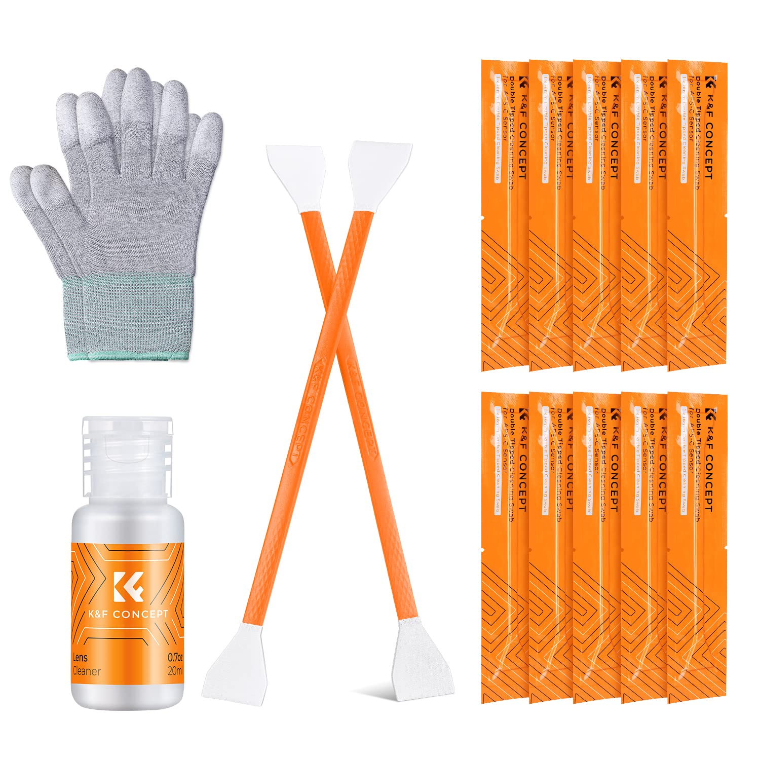 K&F Concept Aps C Sensor Cleaning Kit, Digital Camera Lens Cleaner Kit   20Ml Sensor Cleaner, Gloves & 10 X 16Mm Double Tipped S