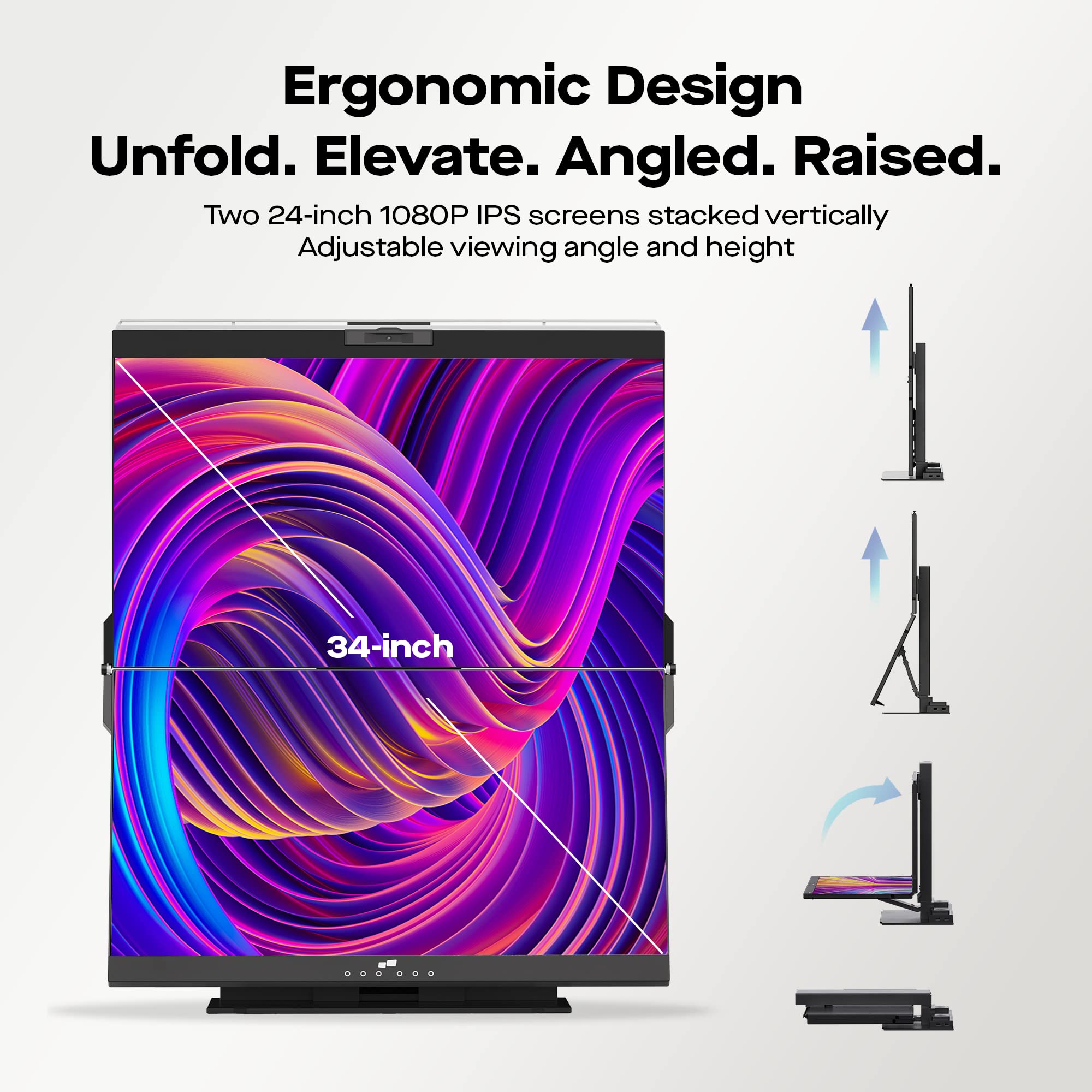 Mobile Pixels Geminos Dual 24'' Stacked Computer Monitors With 1080P Webcam&Speakers, 65W Usb C Charging, All Inclusive Vertical