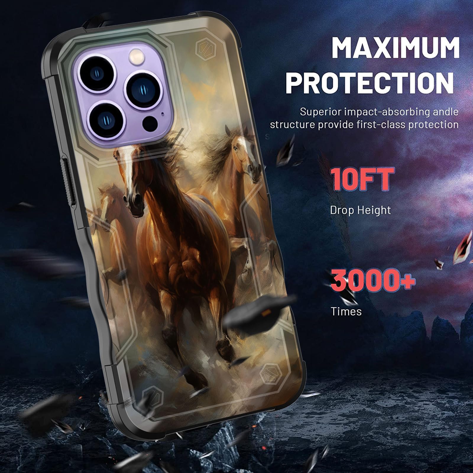 Efgwsder For Iphone 15 Pro Max Case,[Dual Layer][10 Ft Military Grade Drop Protection] [Non-Slip] Heavy Duty Shockproof Case For