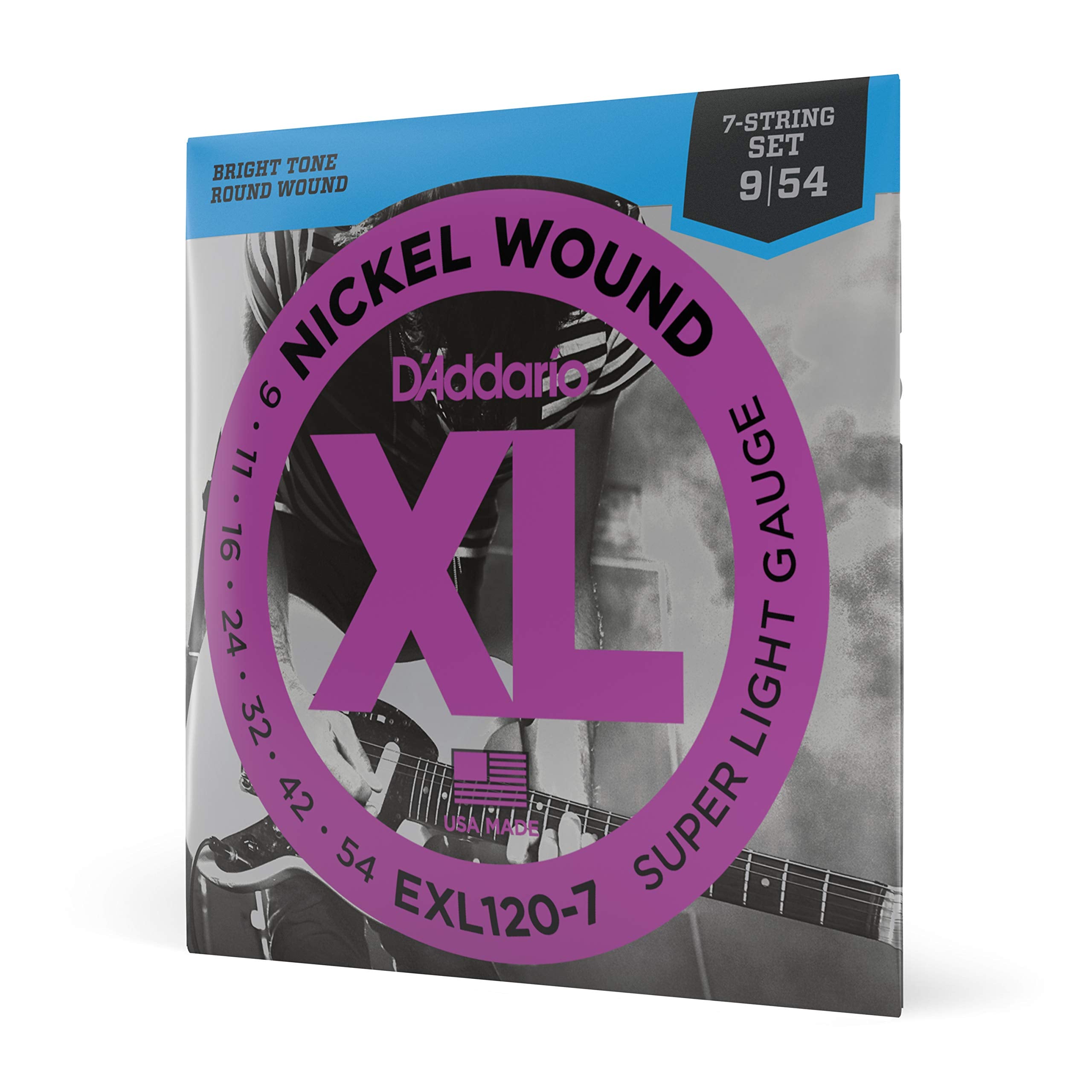 DAddario Electric Guitar Strings, XL Nickel, EXL1207, Super Light Gauge 0954, 7String Set, Pack of 1