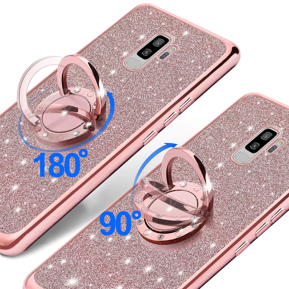 B Wishy For Samsung Galaxy S9 Plus Glitter Crystal Butterfly Heart Floral Slim Tpu Luxury Bling Cute Protective Cover With Kicks