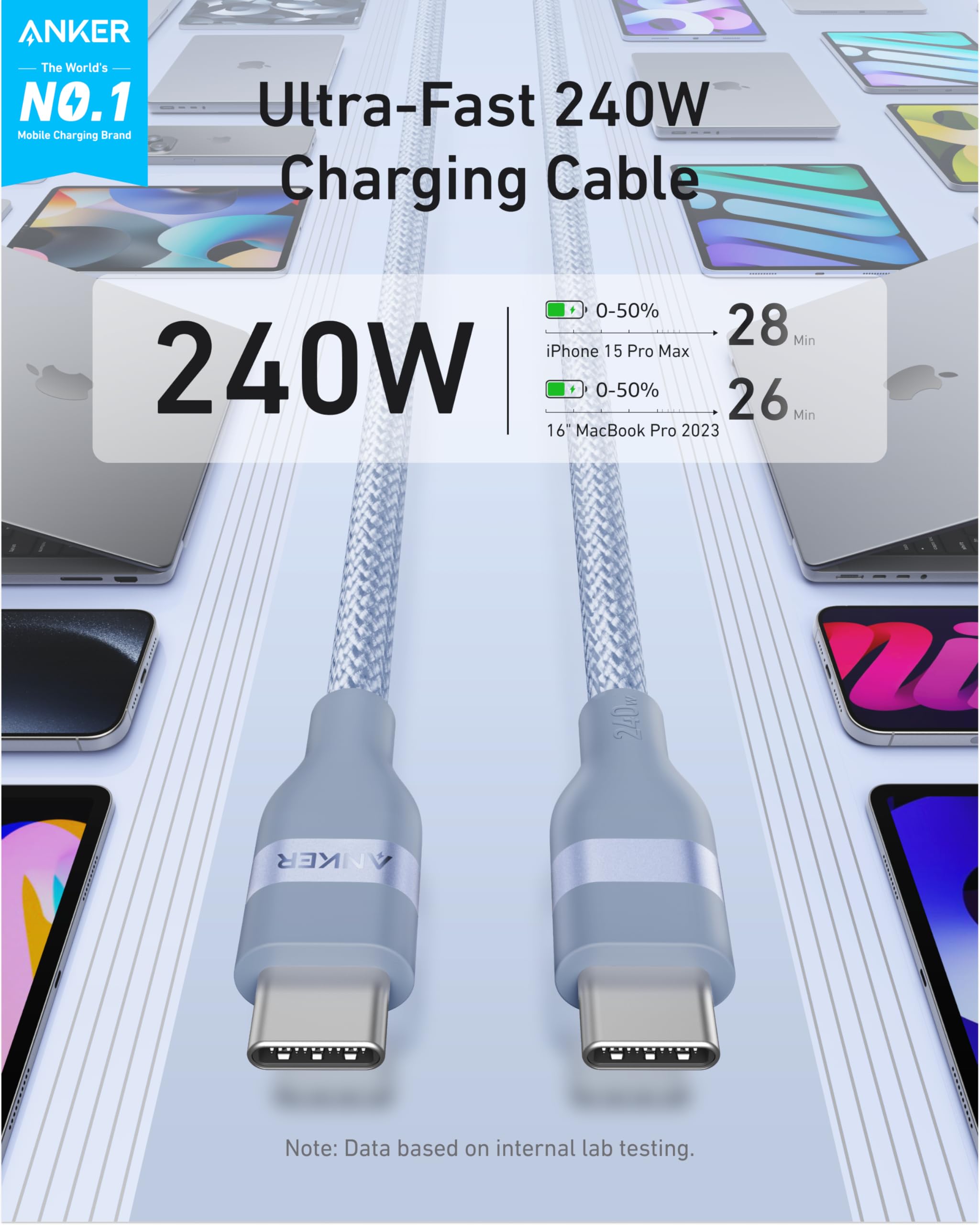 Anker Nano Usb C Cable, 240W 6 Ft Flexible Multi Color Braided Cord, Fast Charging Type C Charger For Iphone 16/16 Pro/16 Plus/1