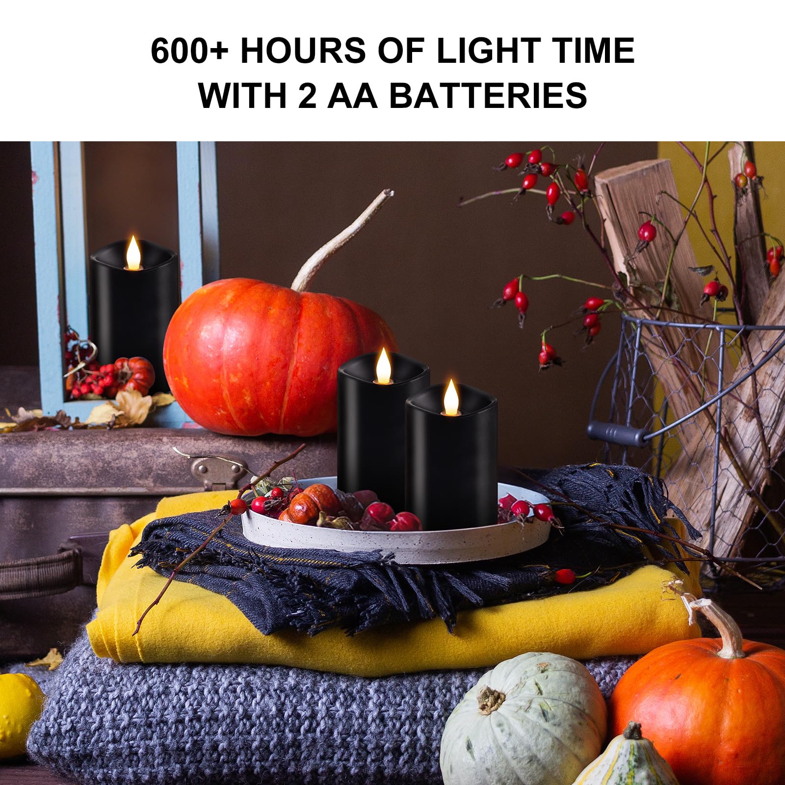 Milysoek 3Pcs, 3 X 5 Inches Flameless Candle With Remote Control, 3D Flickering Wick, Real Wax Pillar Led Candles, Battery Candl