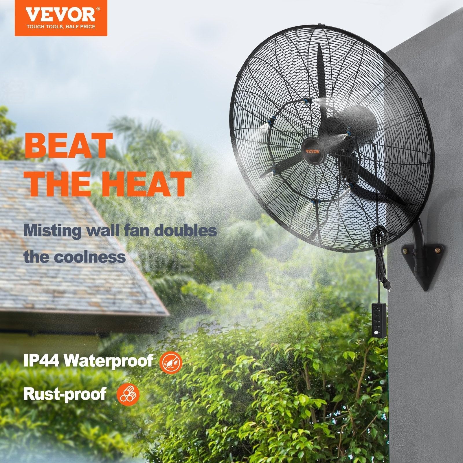 Vevor 24 Inch 3 Speed 7000 Cfm Black Waterproof Wall Mount Oscillating Fan