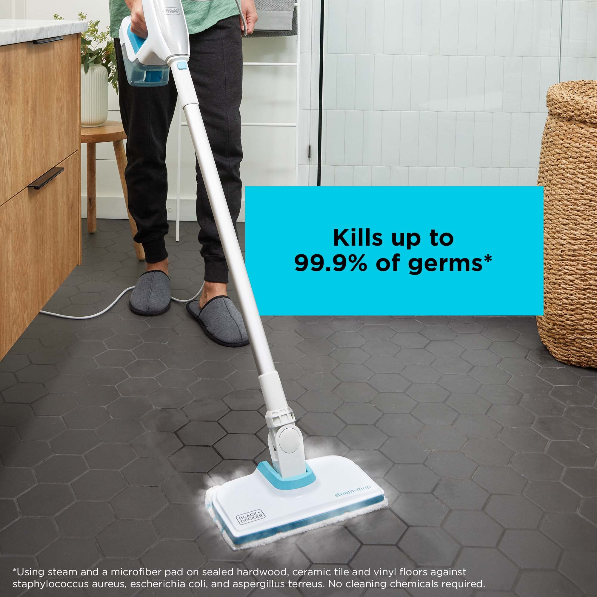 BLACK+DECKER Steam Mop - Corded Multi-Purpose Cleaner, 6 Attachments, Medium Size, White, Model BHSM15FX08