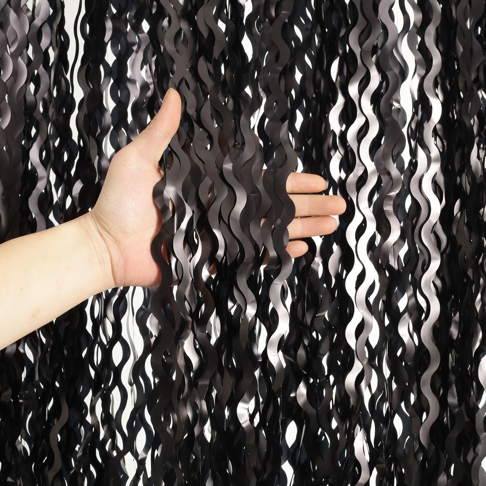 Black Foil Fringe Curtains Party Decorations   4 Pack 3.3 Ft X 6.6 Ft Foil Party Curtain Streamer Backdrop For Halloween | Gradu