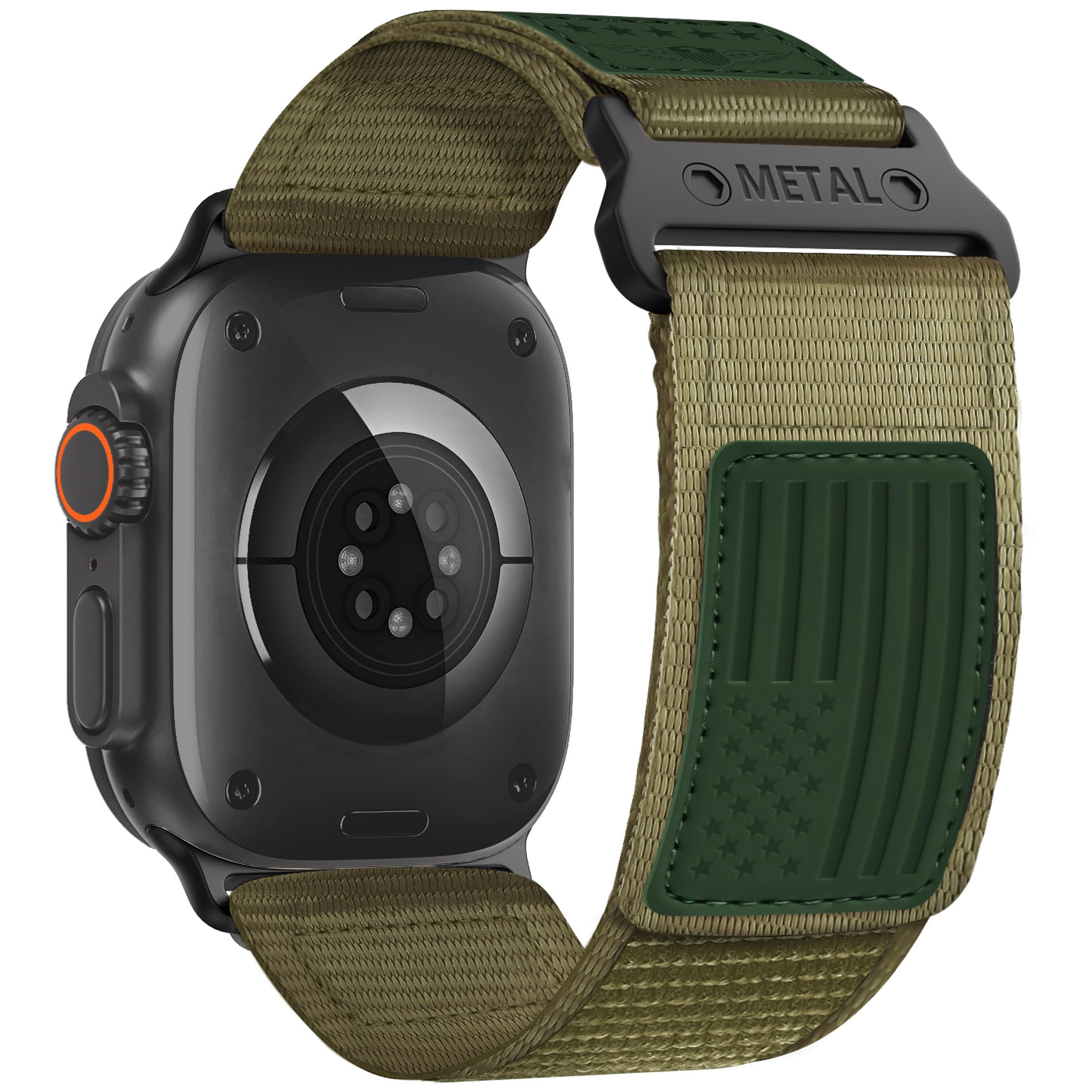 Rugged Nylon For Apple Watch Ultra 2 Band 49Mm Iwatch Bands 46Mm 45Mm 44Mm 42Mm Men,Soft Woven Adjustable Stars Stripes Flag Wri