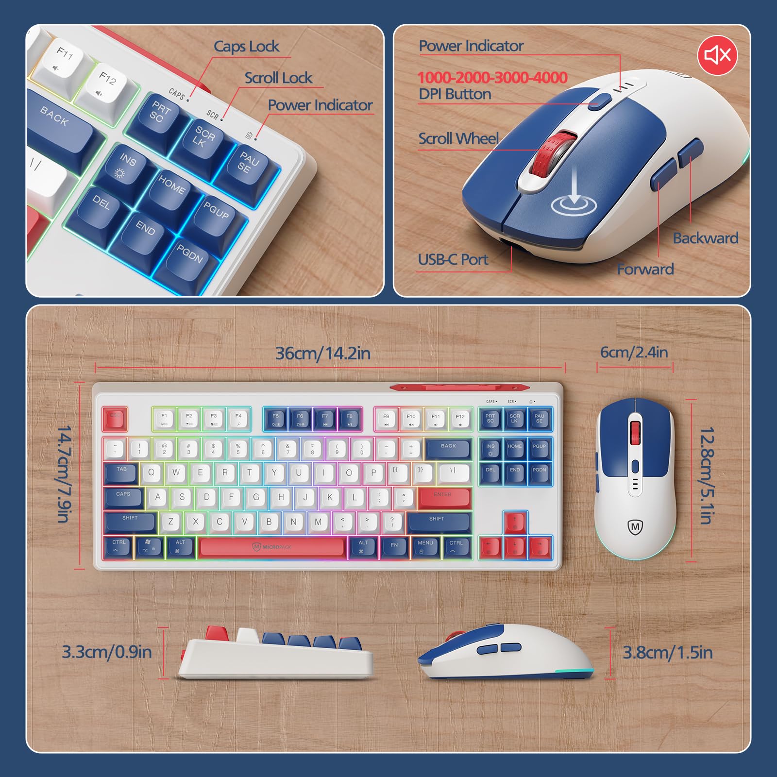 2.4G Wireless Keyboard And Mouse Combo, Rgb Backlit Keyboard Mouse Set For Windows, Android & Macos, Aesthetic Keyboard Mouse Wi