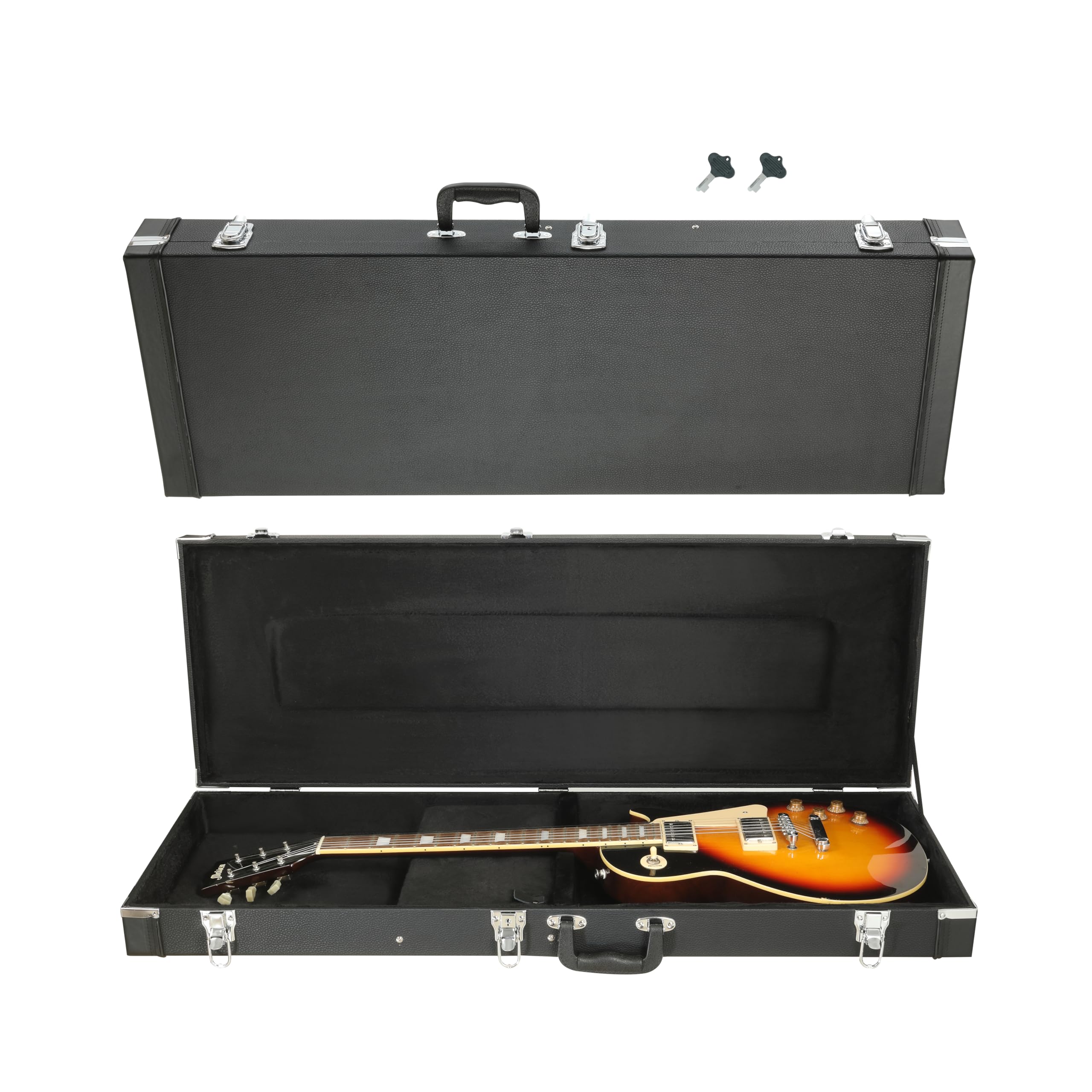 TOPURWAY Standard Electric Guitar Case Wooden Hard-Shell Square Carrying Hard Case Universal Electric Guitar with Lock Latch Key