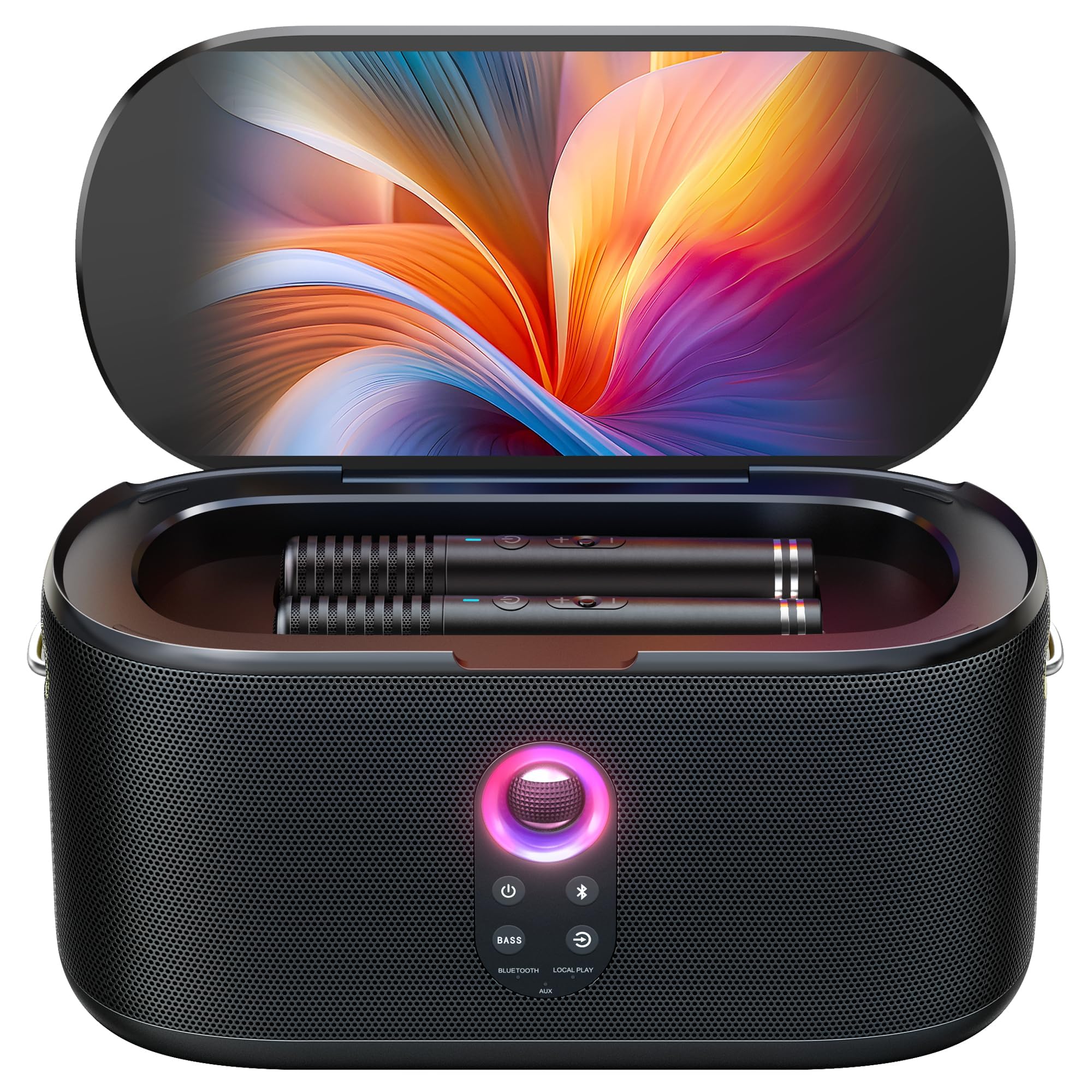 Ikarao Speaker With Microphone, 280W Deep Bass For Party, Two Microphones, 10.1'' Screen Lyrics Display, Loud Wireless Speakers,