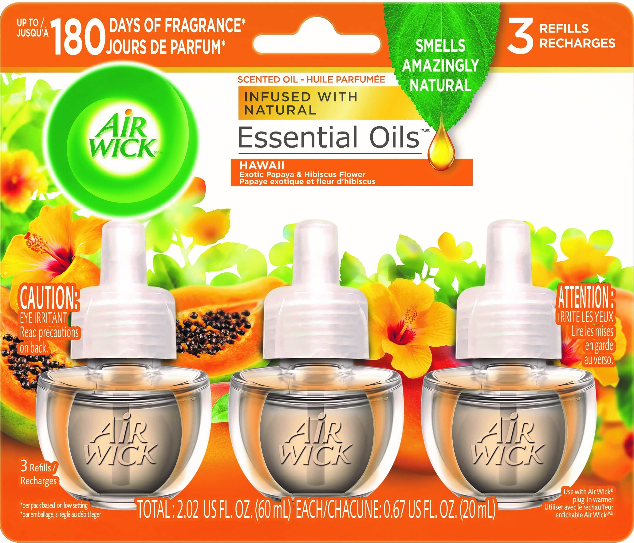 Air Wick Scented Oil 3 Refills, Hawaii Tropical Sunset, Air Freshener, 0.67 Oz, Pack Of 3