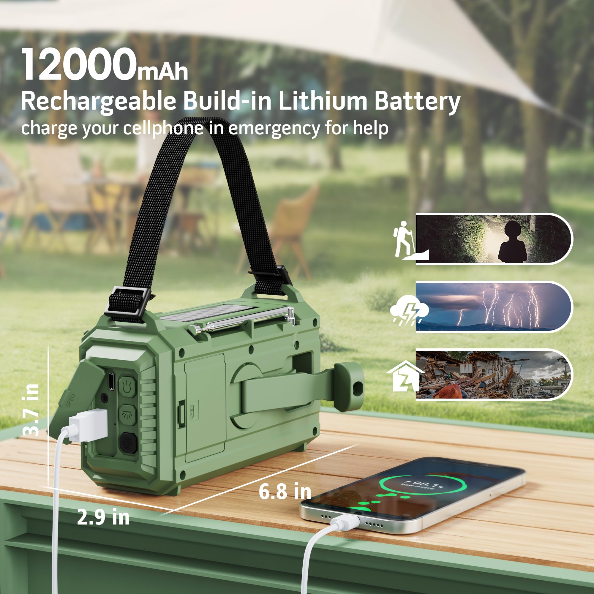 12000 Emergency Radio, Noaa Weather Radio With Am/Fm/Noaa/Sw,Sos Battery Operated Radio,5 Way Powered Emergency Hand Crank Radio