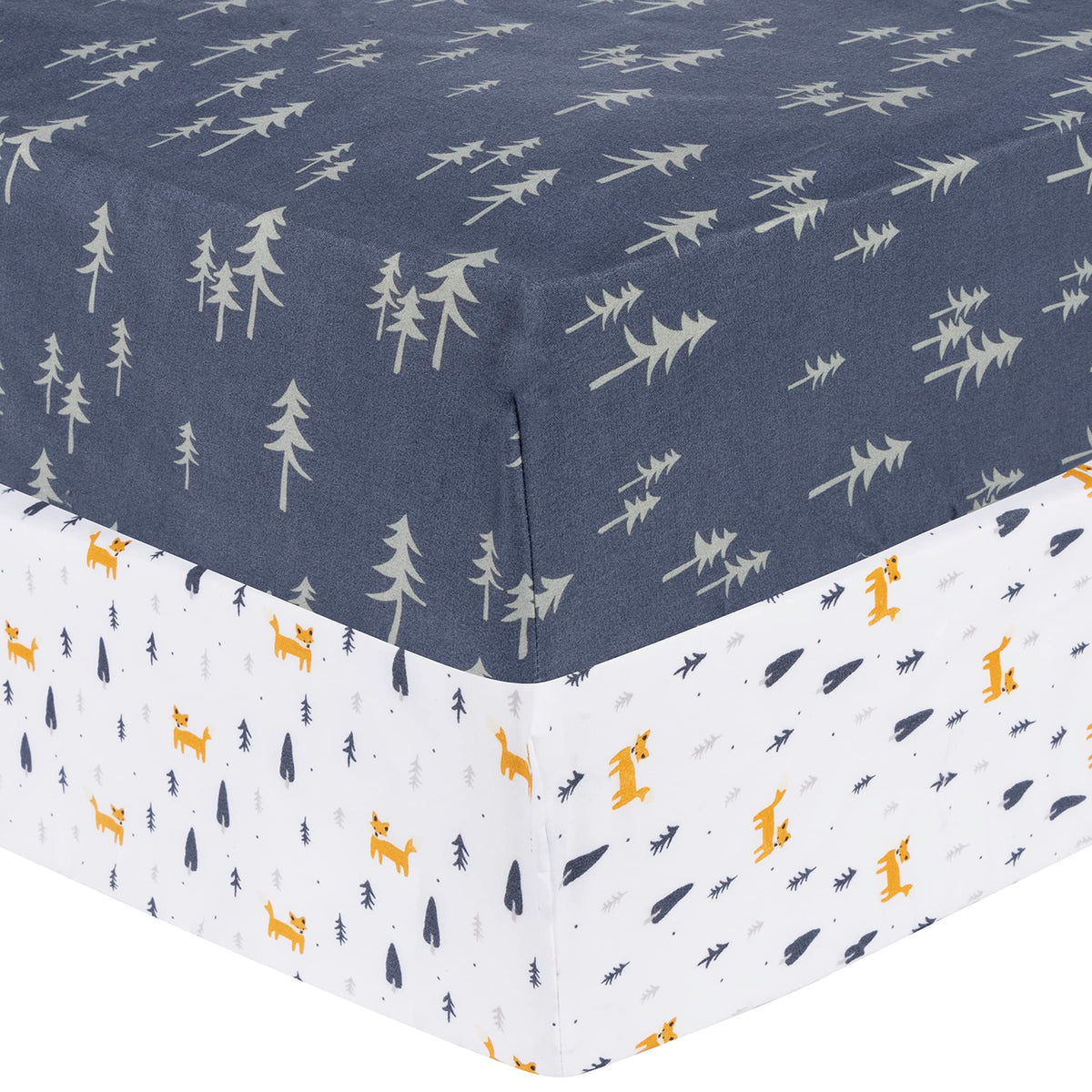 Sammy  Lou Pine Fox 2 Pack Microfiber Fitted Crib Sheet Set, Fits Standard Crib Mattress 28 In X 52 In Fully Elasticized,