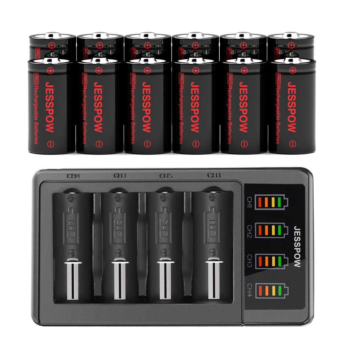 Jesspow 12 Pack Cr123A Lithium Batteries, 3.7V 750Mah [Can Be Recharged] Arlo Battery With Charger For Arlo Wireless Vmc3030 Vmk