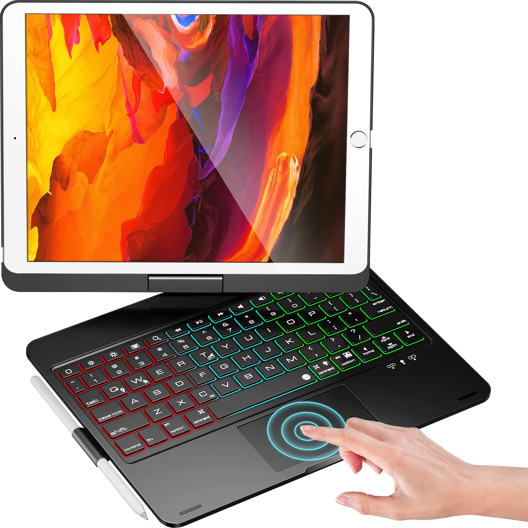 NOKBABO iPad 9th Generation Case with Keyboard 360 Rotatable Touchpad and 7 Color Backlight & Pencil Holder for iPad 9th/8th/7th