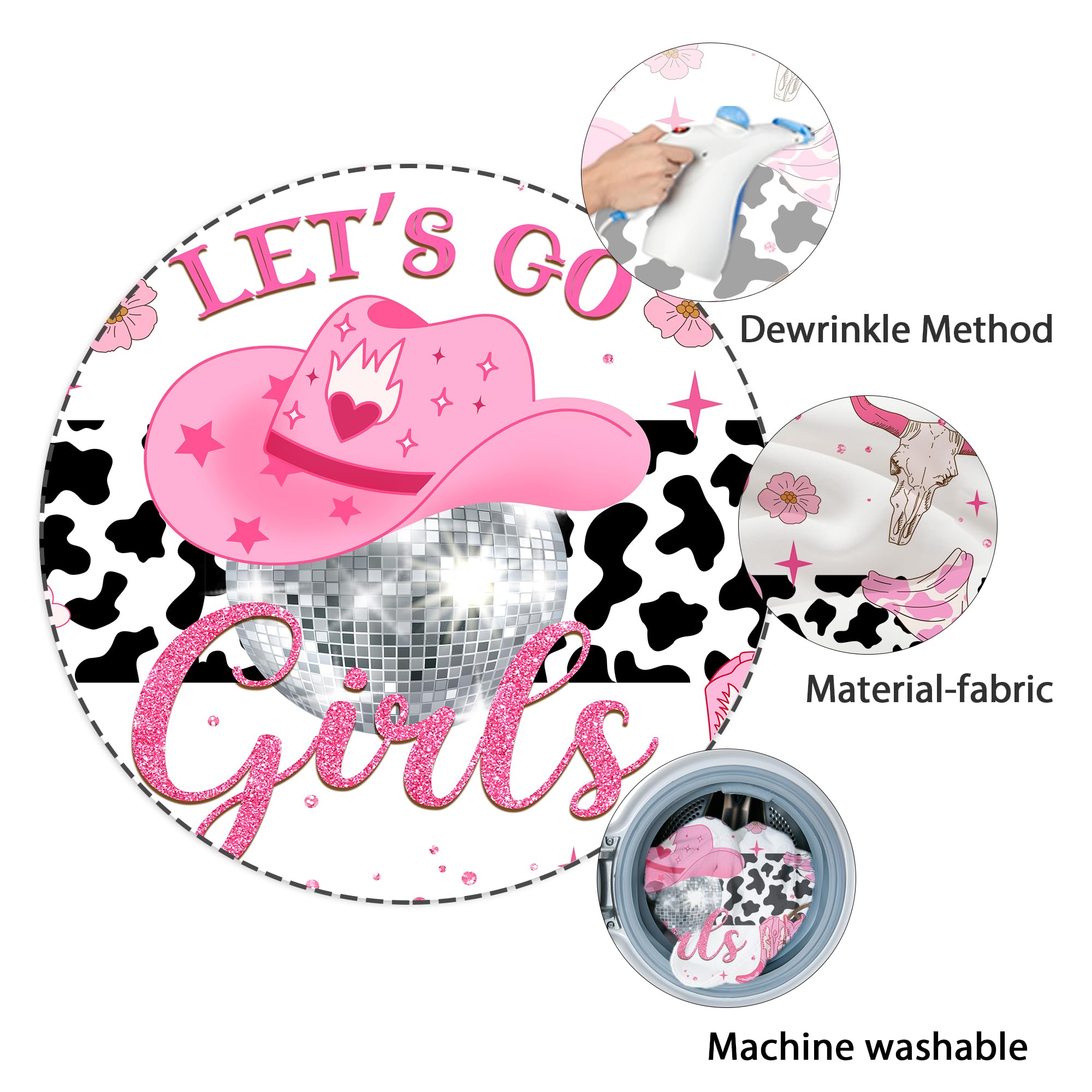 Ufeela Cowgirl Backdrop For Girl Western Pink Disco Birthday Decor Let'S Go Rustic Cow Print Party Banner Cactus Hat Boots Wild