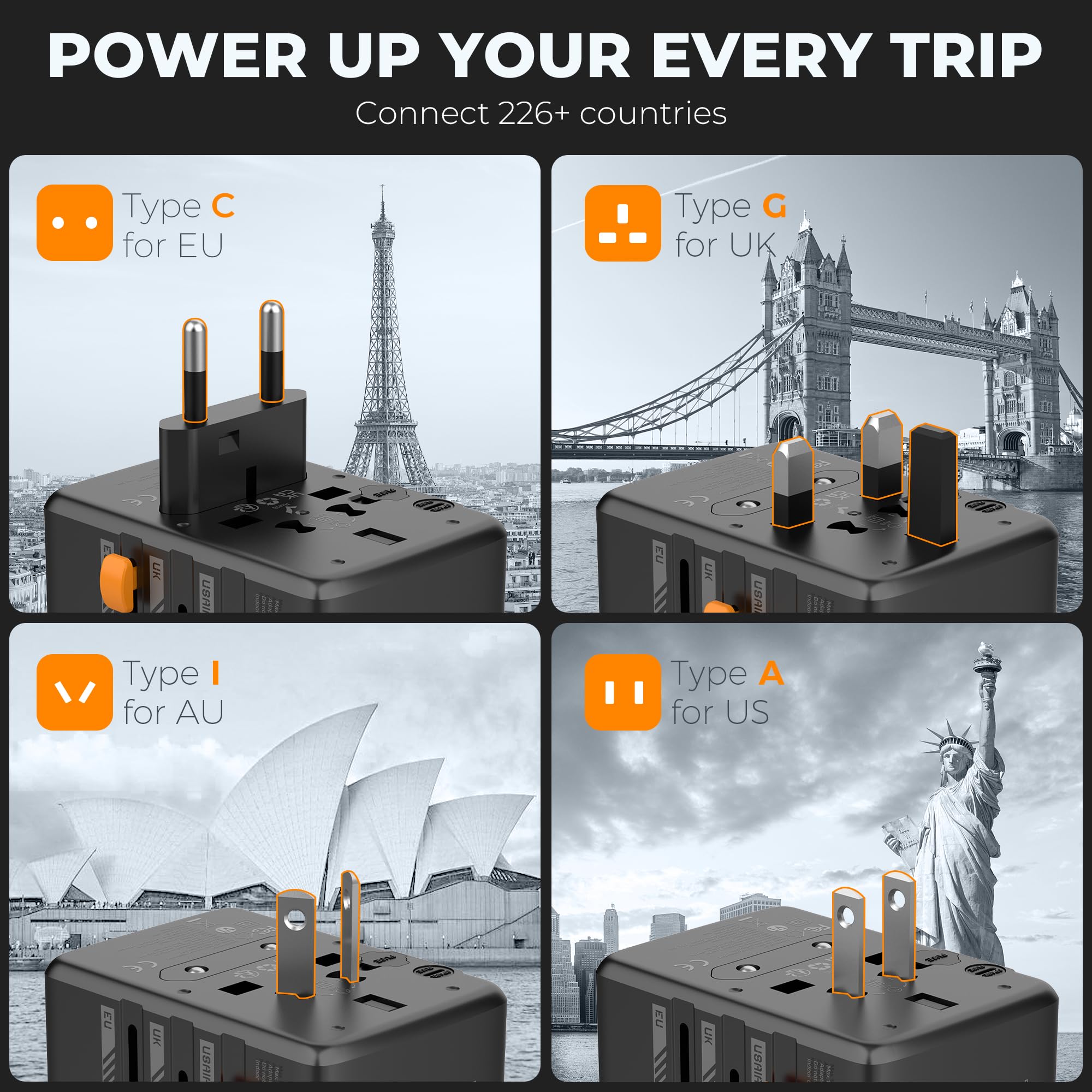 Tessan Universal Travel Adapter, 35W International Plug Adaptor With 3 Usb C And 2 Usb A Charging Ports, Worldwide Power Outlet