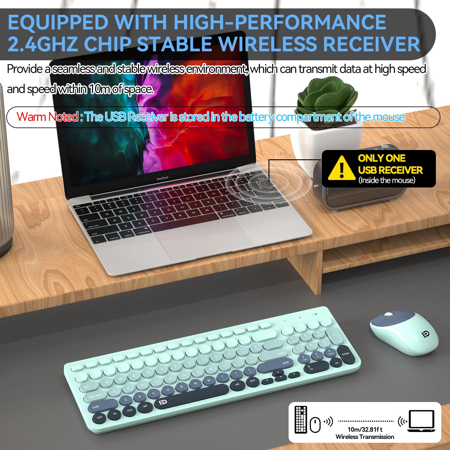 Tkvpjyyi Wireless Keyboard And Mouse Combo, 2.4Ghz Usb Cordless Round Keys Set For Laptop, Computer, Tv (Indigo Blue)