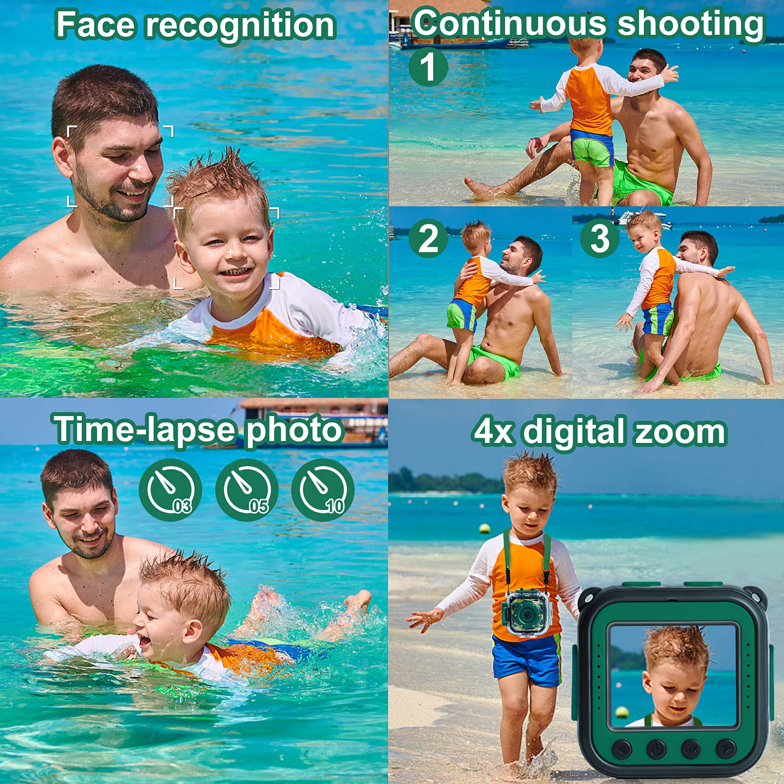 Prograce Waterproof Camera For Kids   Children Digital Video Camera Underwater Camera 1080P Toddler Sports Camera For Boys Birth