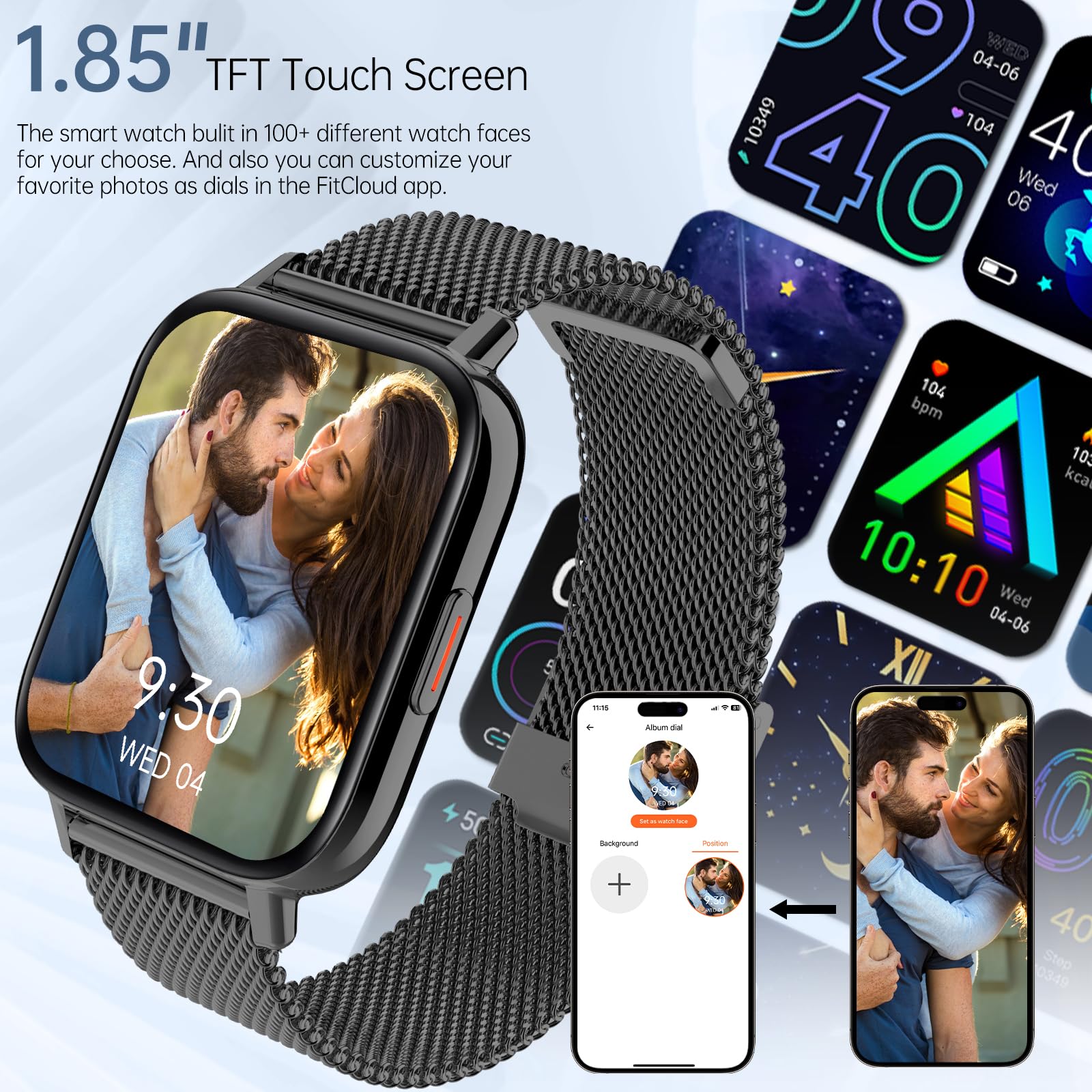 Smart Watch(Answer/Make Call), 1.85'' Smart Watch For Men Women Ip68 Waterproof Smart Watches For Android Iphone Fitness Activit