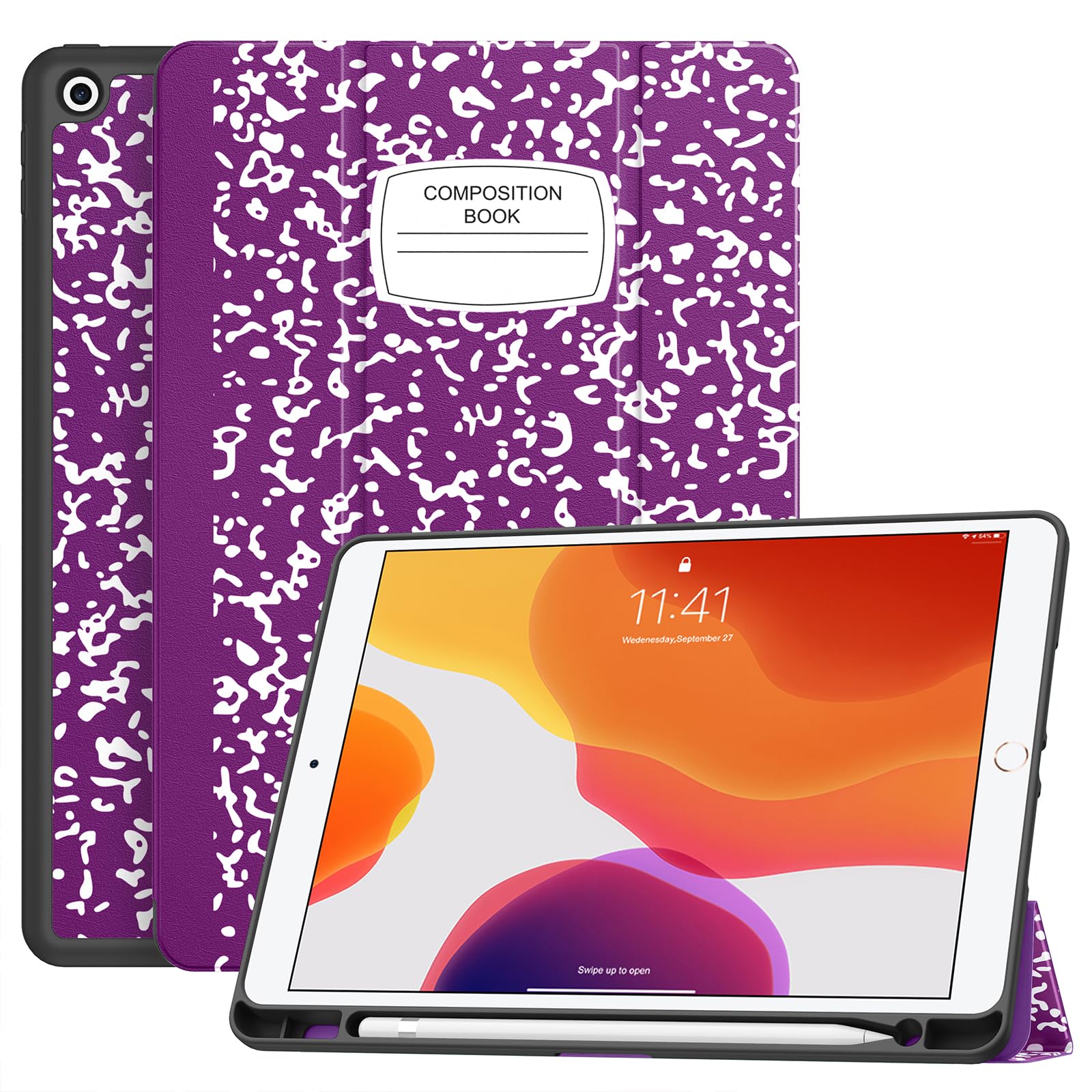 Soke Case For Ipad 9Th Generation 2021/8Th Gen 2020/7Th Gen 2019 With Pencil Holder   Premium Shockproof Case With Soft Tpu Back Cover & Auto Sleep/Wake For Ipad 10.2 Inch, B Book Violet