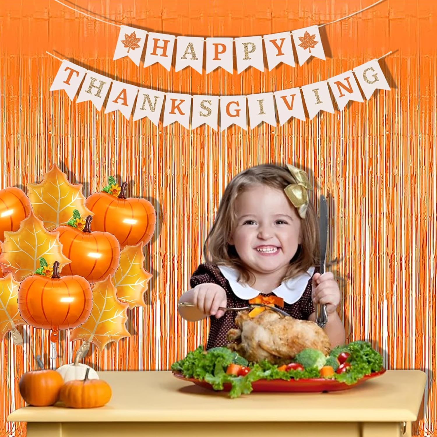 Foil Fringe Curtains Halloweens Party Decorations   Orange Tinsel Photo Backdrop Metallic Streamers For Birthdays, Fall, Pumpkin