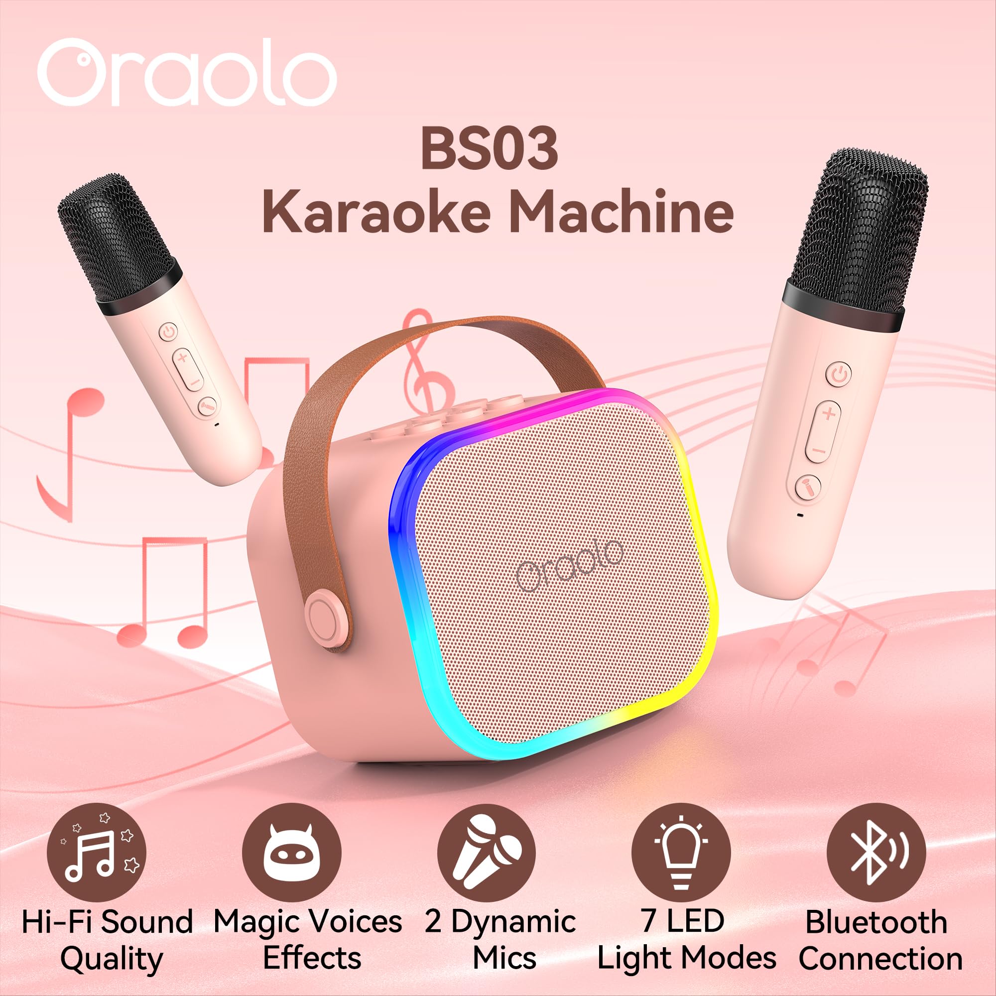 Oraolo Karaoke Machine With 2 Wireless Microphones