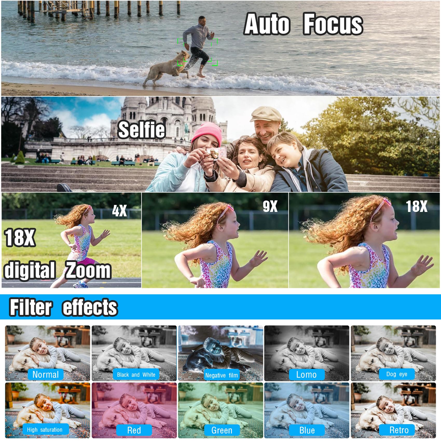 Digital Camera Pink, 4K Vlogging Camera, Vintage Camera, Autofocus 64Mp 18X Digital Zoom Compact Point And Shoot Digital Cameras