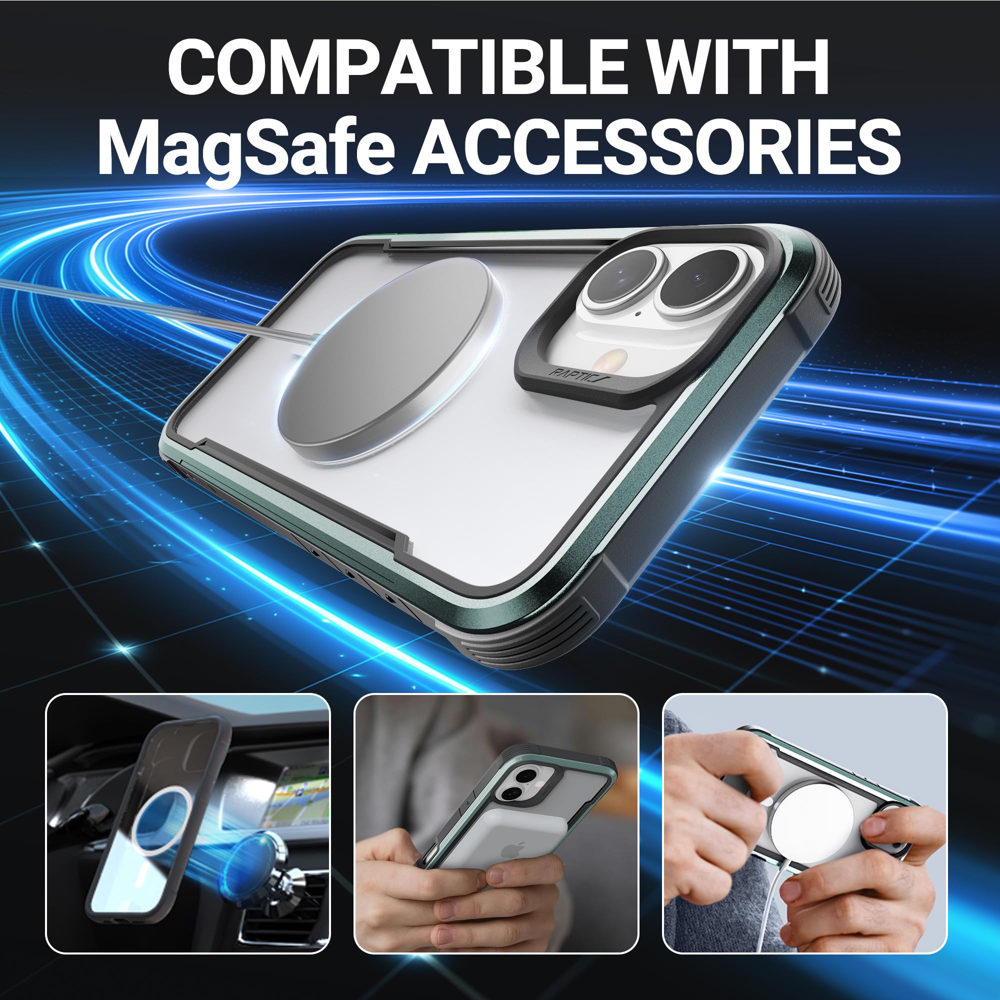 Raptic Shield Magnetic For Iphone 16 Case, Compatible With Magsafe, [For 2024 Capture Button Shockproof Clear Case], Military Gr
