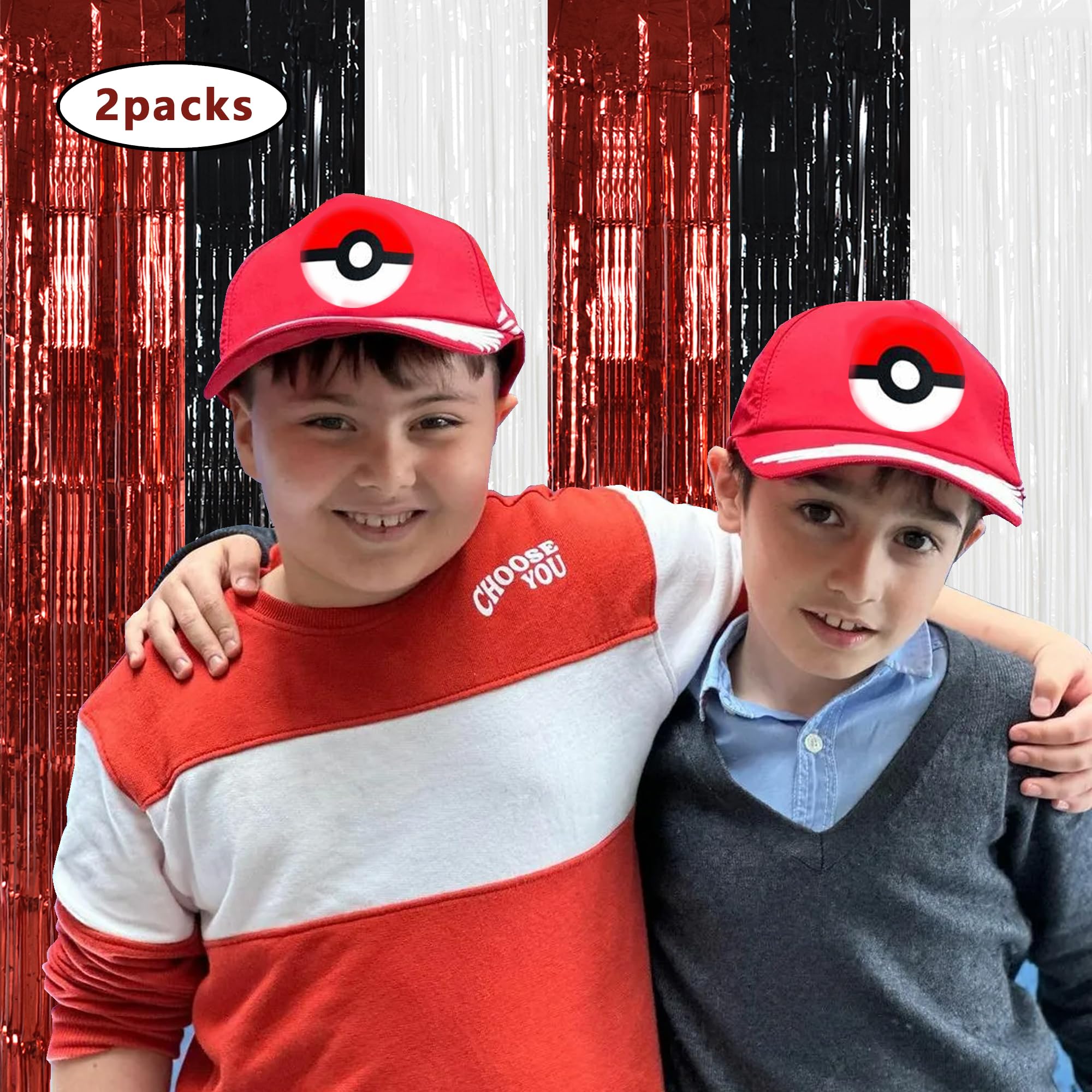 Toniful Black Red White Door Streamers,Black Red And White Photo Booth Backdrop Metallic Streamers Foil Fringe Curtain For Birth