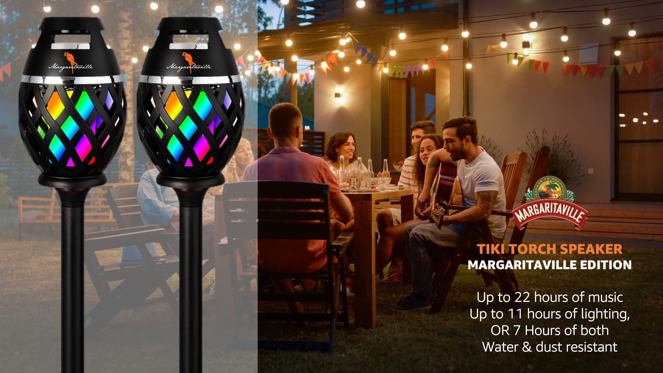 Margaritaville Tiki Torch   Waterproof Bluetooth Speaker, Portable Party Speaker With Multicolor Led Lights, Perfect For Travel,
