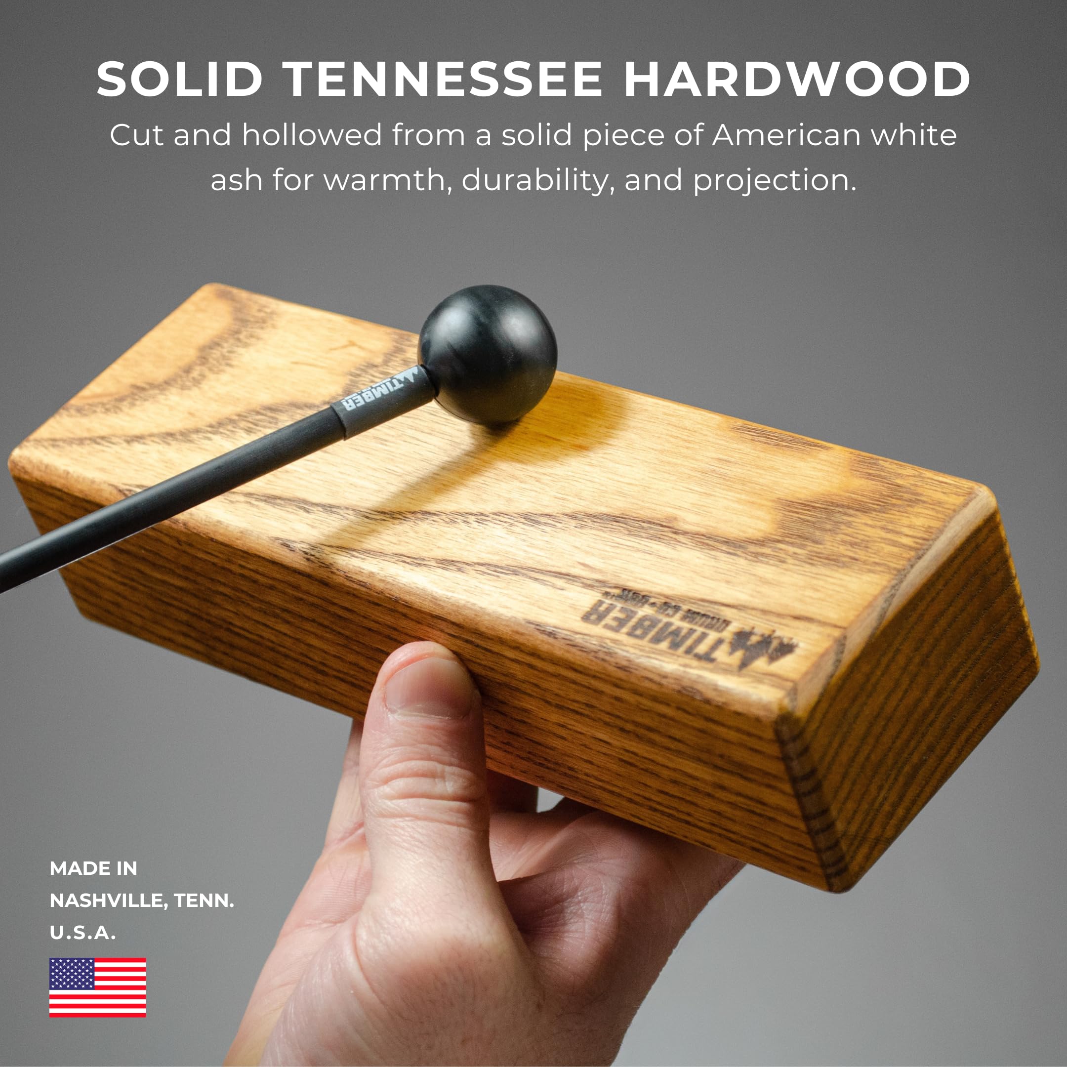 Timber Drum Co. Woodblock Percussion Musical Instrument, 8 - Made In U.S.A. - Includes Mallet, Feet - Solid Hardwood, Rich Block