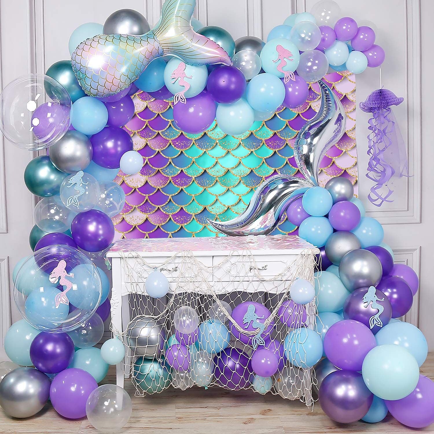 Avezano Mermaid Birthday Backdrop Glitter Mermaid Scales Backdrops Kids Party Decor Girls Princess Baby Shower Photo Background