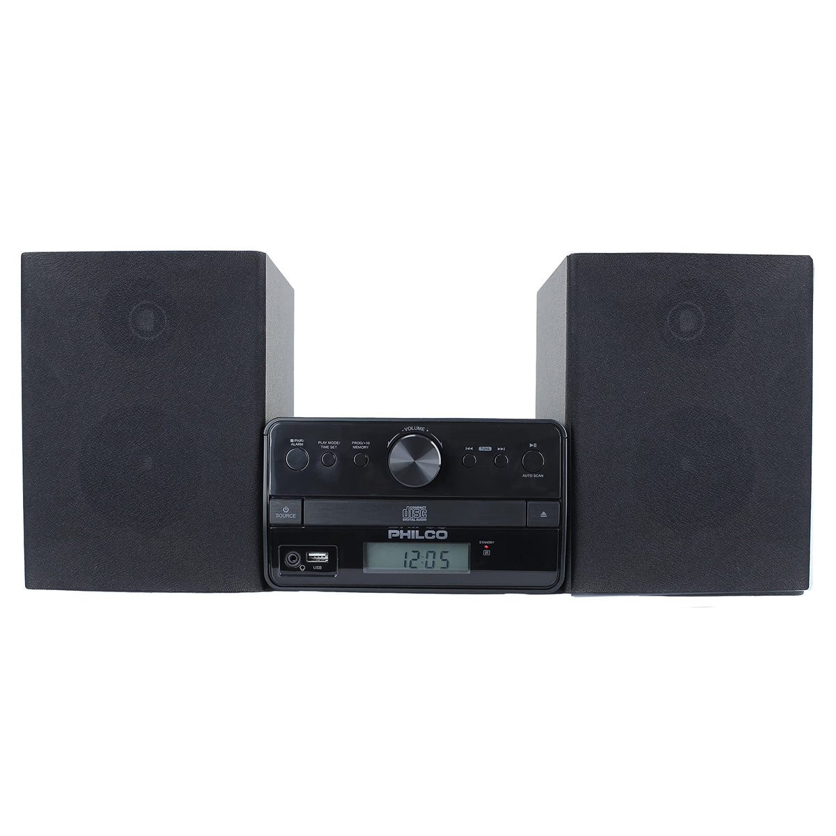 Philco Stereo Shelf Systems Tray Loading Cd Player With Digital Fm Radio, Bluetooth Streaming, Remote Control In Black | Lcd Dis