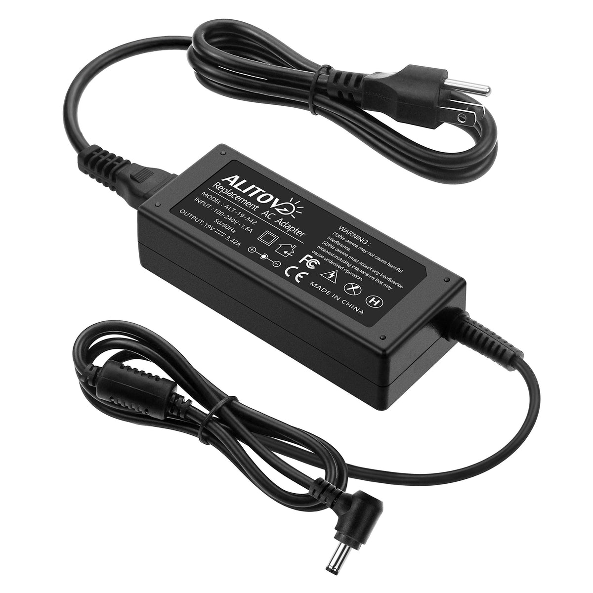 Alitove 19V Power Supply Adapter 3.42A 65W Ac/Dc Converter Transformer 100V~240V Ac Input With 5.5Mmx 2.5Mm Plug For Lcd Led Mon