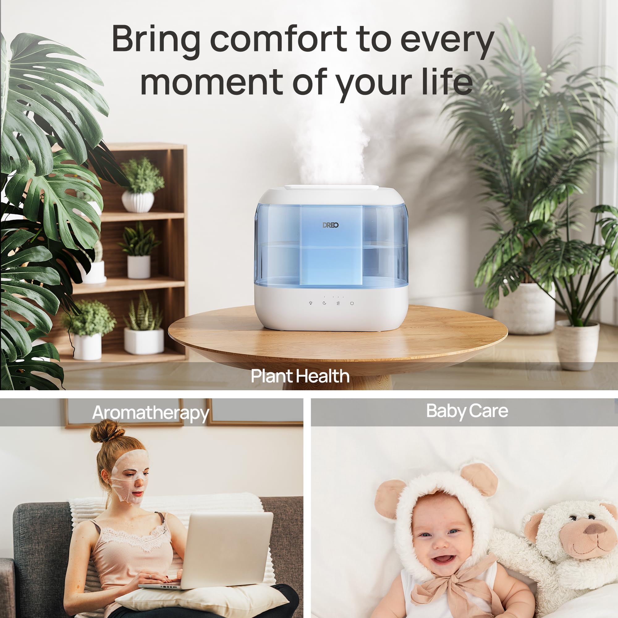 Dreo Humidifiers For Bedroom, Top Fill 4L Supersized Cool Mist Humidifier With Oil Diffuser And Nightlight, 36H Runtime, Quiet U